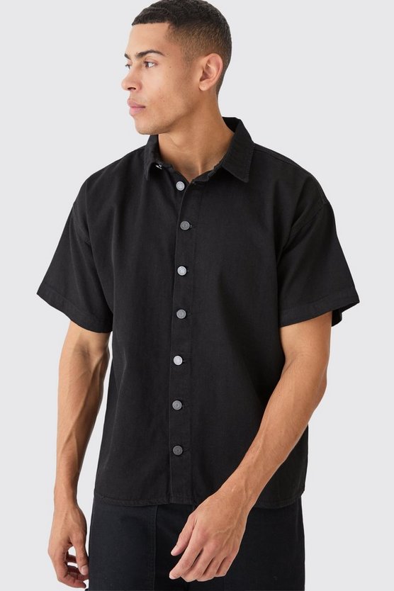 Kurzärmliges kastiges Jeanshemd