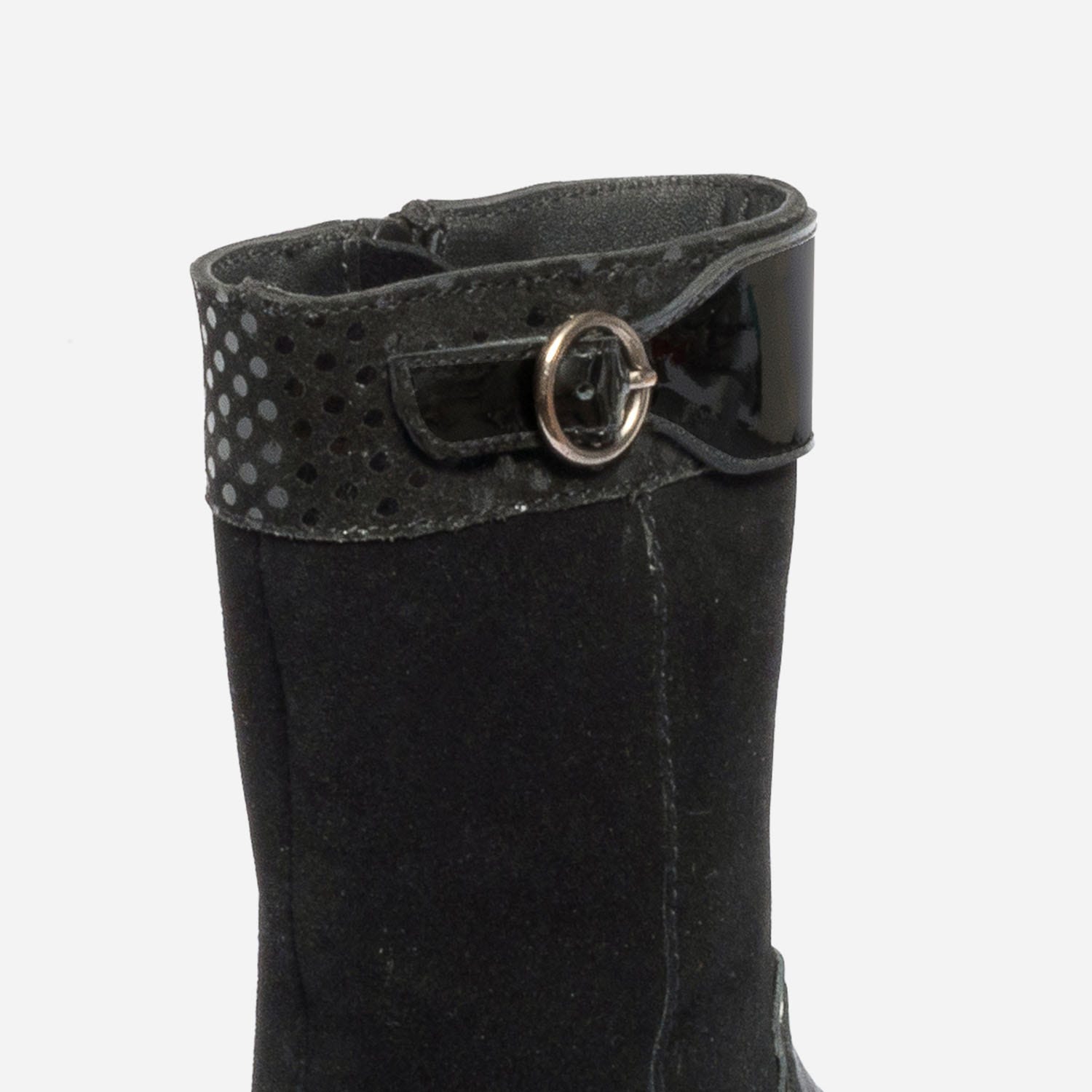 Botte noire bi matière à boucle vernie