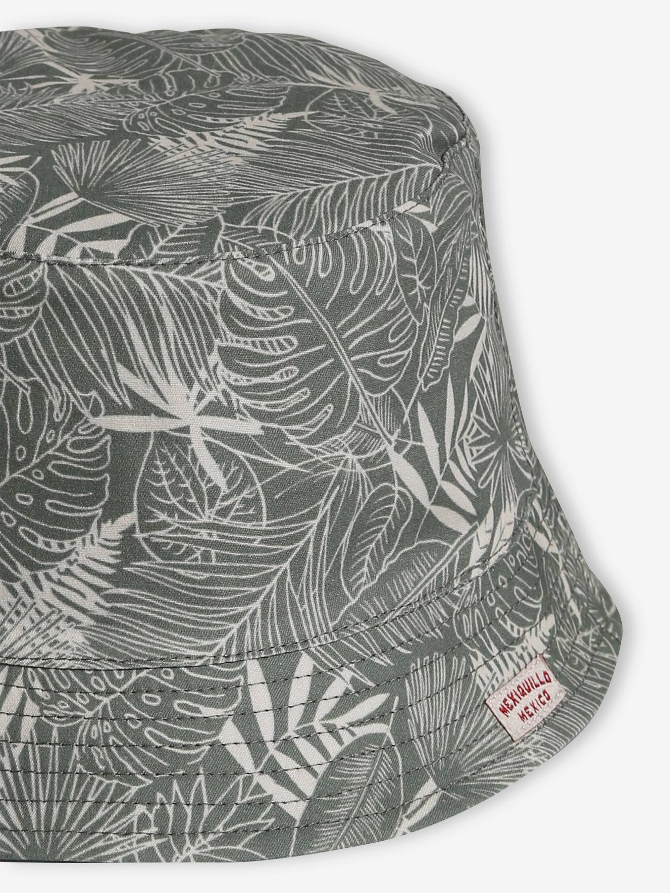 Vertbaudet Wendbarer Jungen Sonnenhut, Dschungelprint - tannengrün