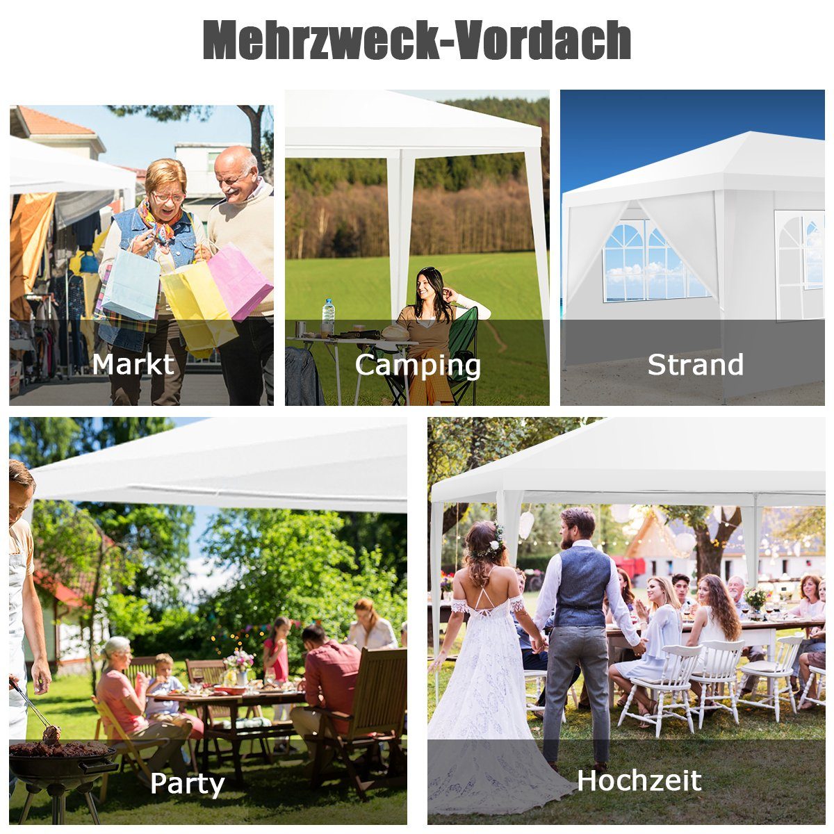 COSTWAY Pavillon Gartenzelt Partyzelt Gartenpavillon, mit 4 Seitenteilen, 3x6m inkl. Tragetasche