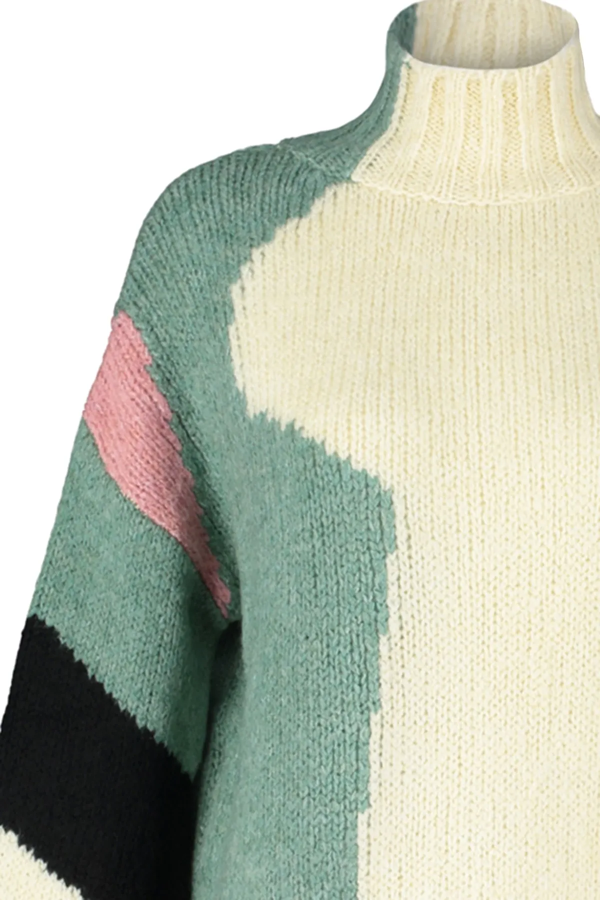 Trendyol Collection  Beigefarbener, weich strukturierter Strickpullover mit Farbblockierung TWOAW20XS0047