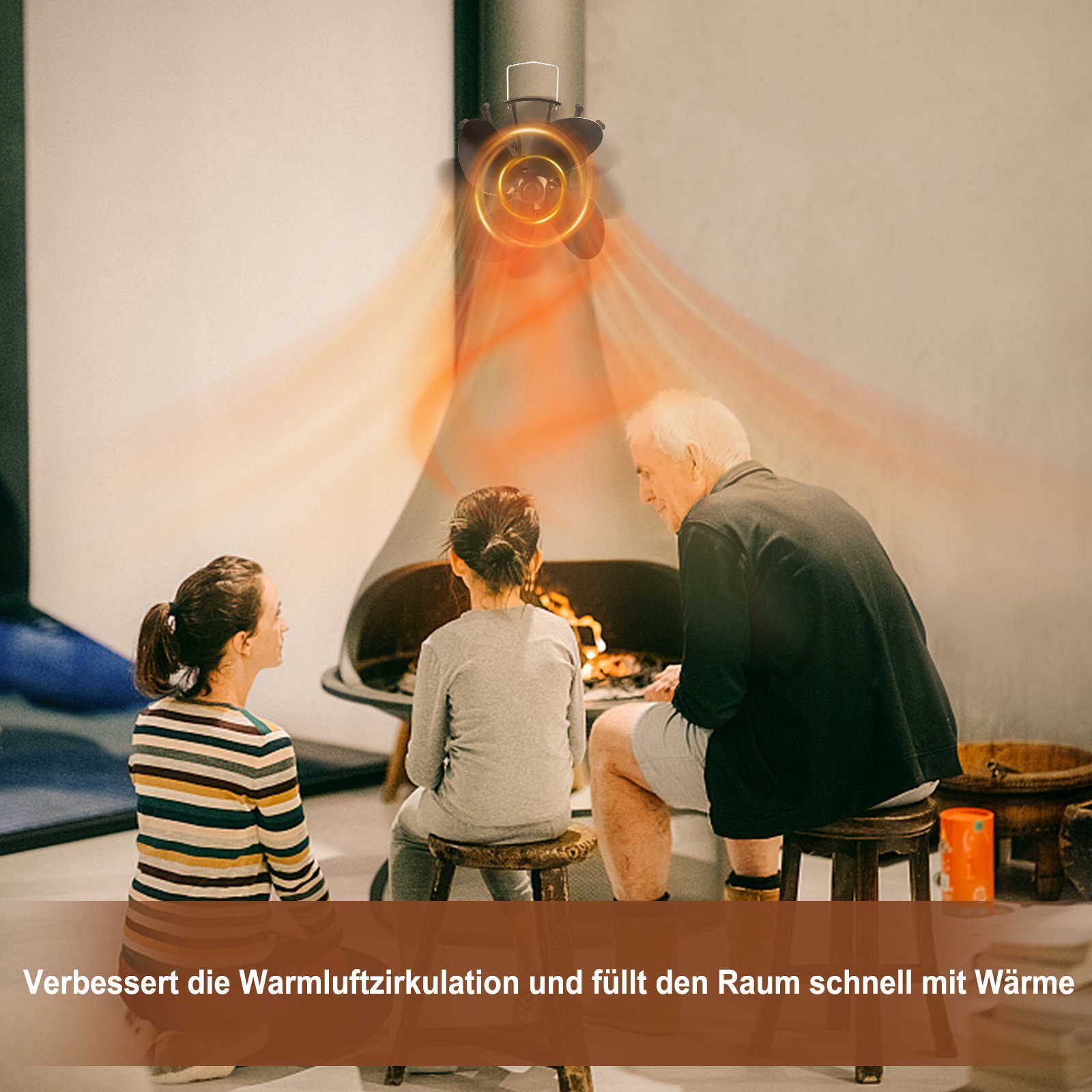 UISEBRT Kaminventilator Ofenventilator Ohne Strom für Ofenrohr, Leiser Kamin Ventilator