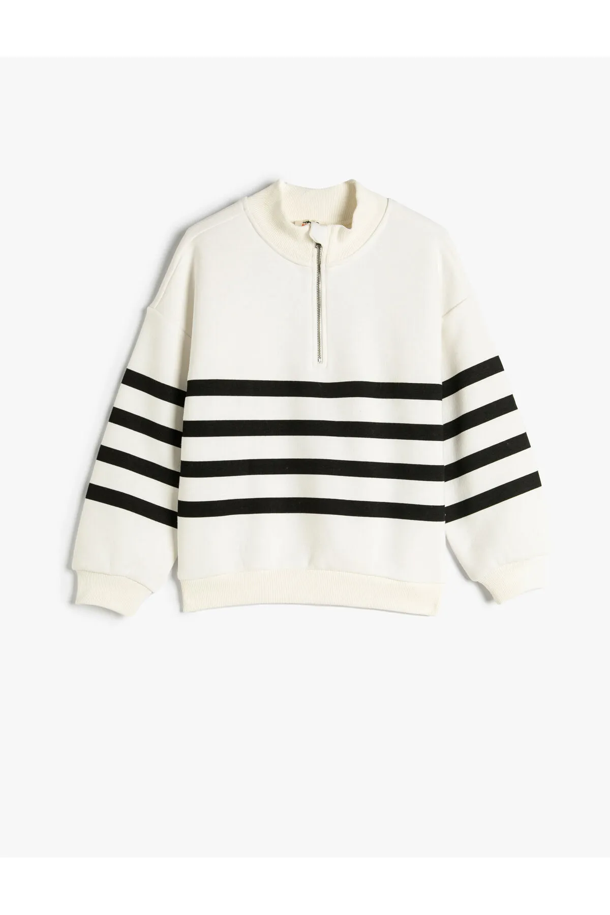 Koton  Sweatshirt, hoher Kragen, lange Ärmel, halber Reißverschluss, Streifen, detailliertes Band
