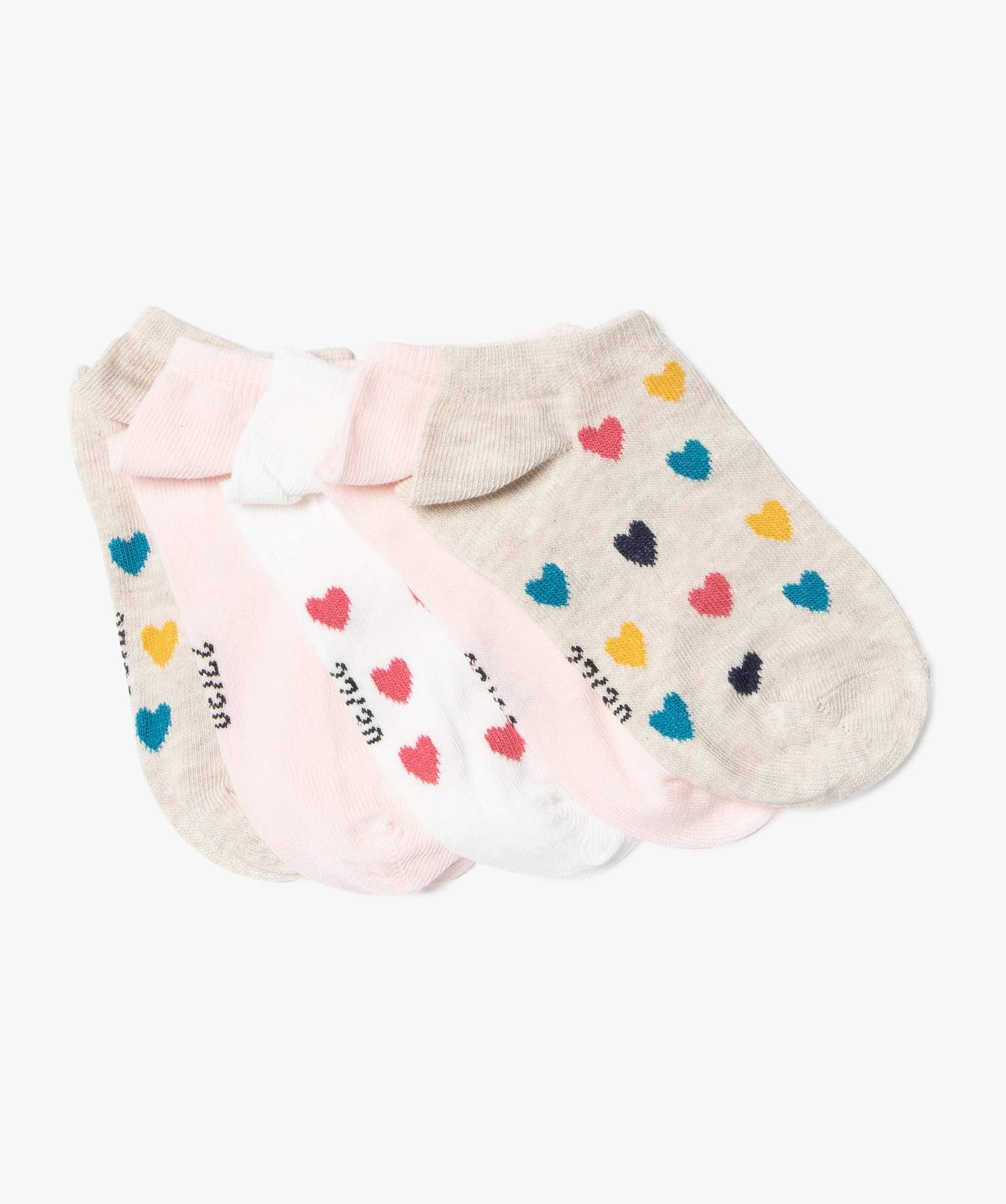 Chaussettes fille ultra-courtes motif curs (lot de 5) beige | GEMO