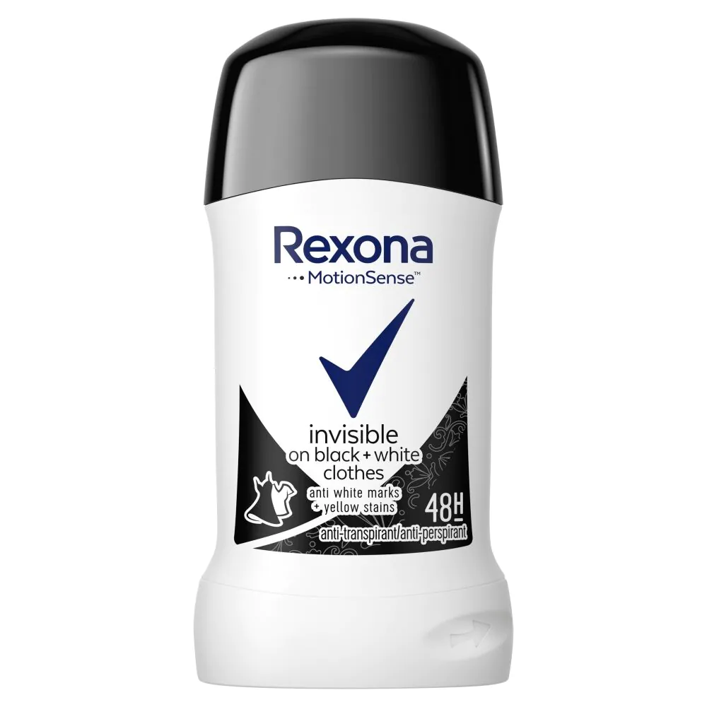 Rexona dezodorantas su nematomu priedu, juodas ir baltas