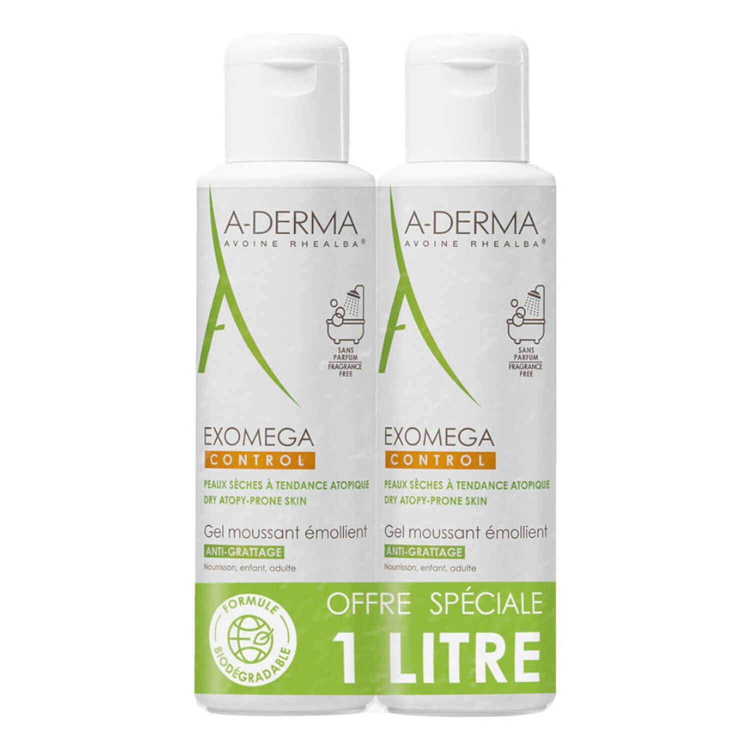 a-derma Exomega Control Gel Moussant Emollient 2x500 ml