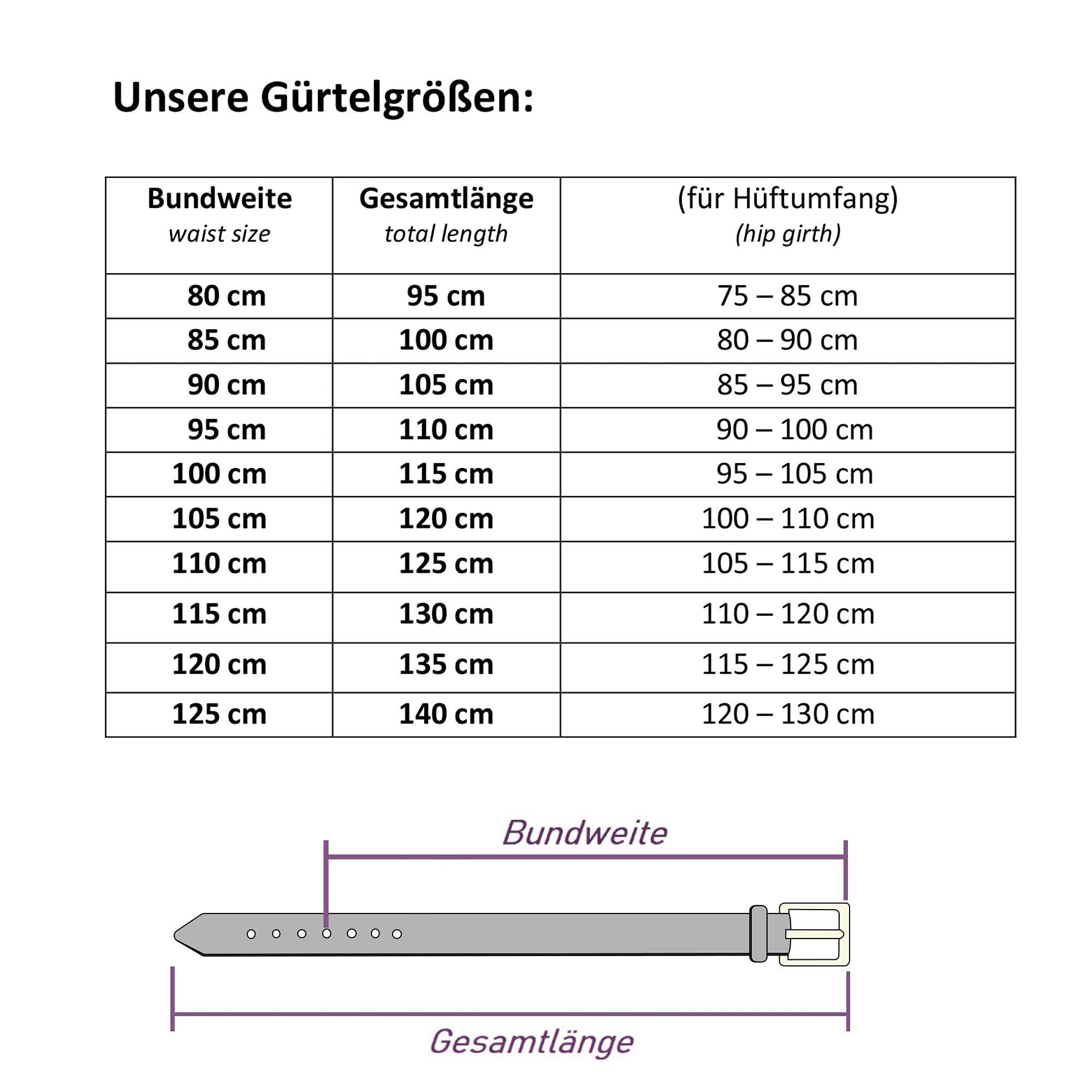 Frentree Ledergürtel aus 100% Echtleder, MADE IN GERMANY 3,5 cm breiter Gürtel aus Leder, kürzbar, Schwarz