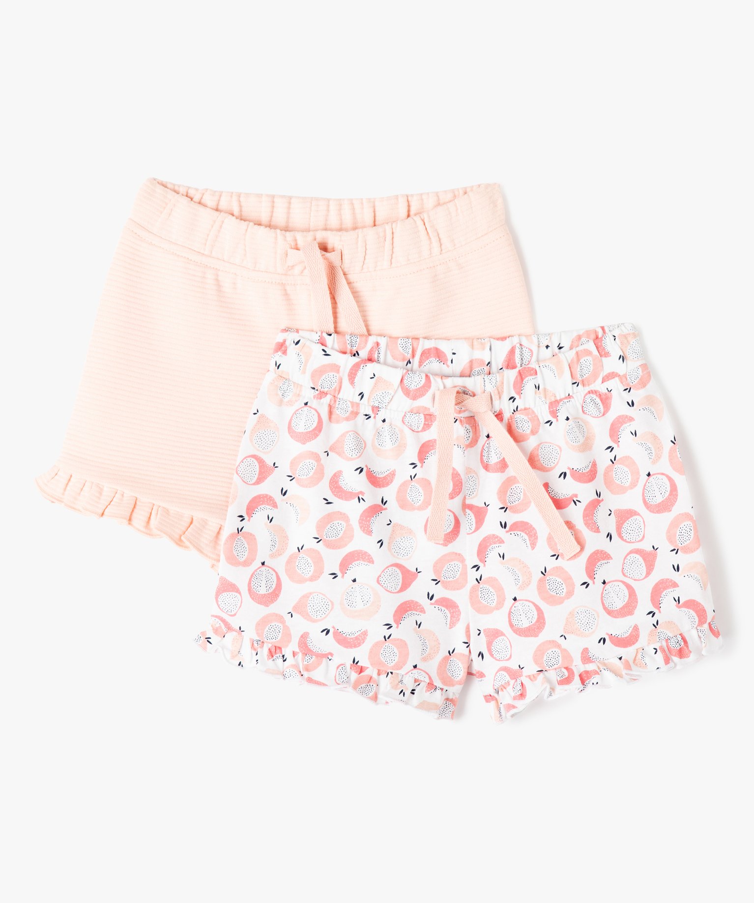 Short en coton avec volants bébé fille (lot de 2) rose | GEMO