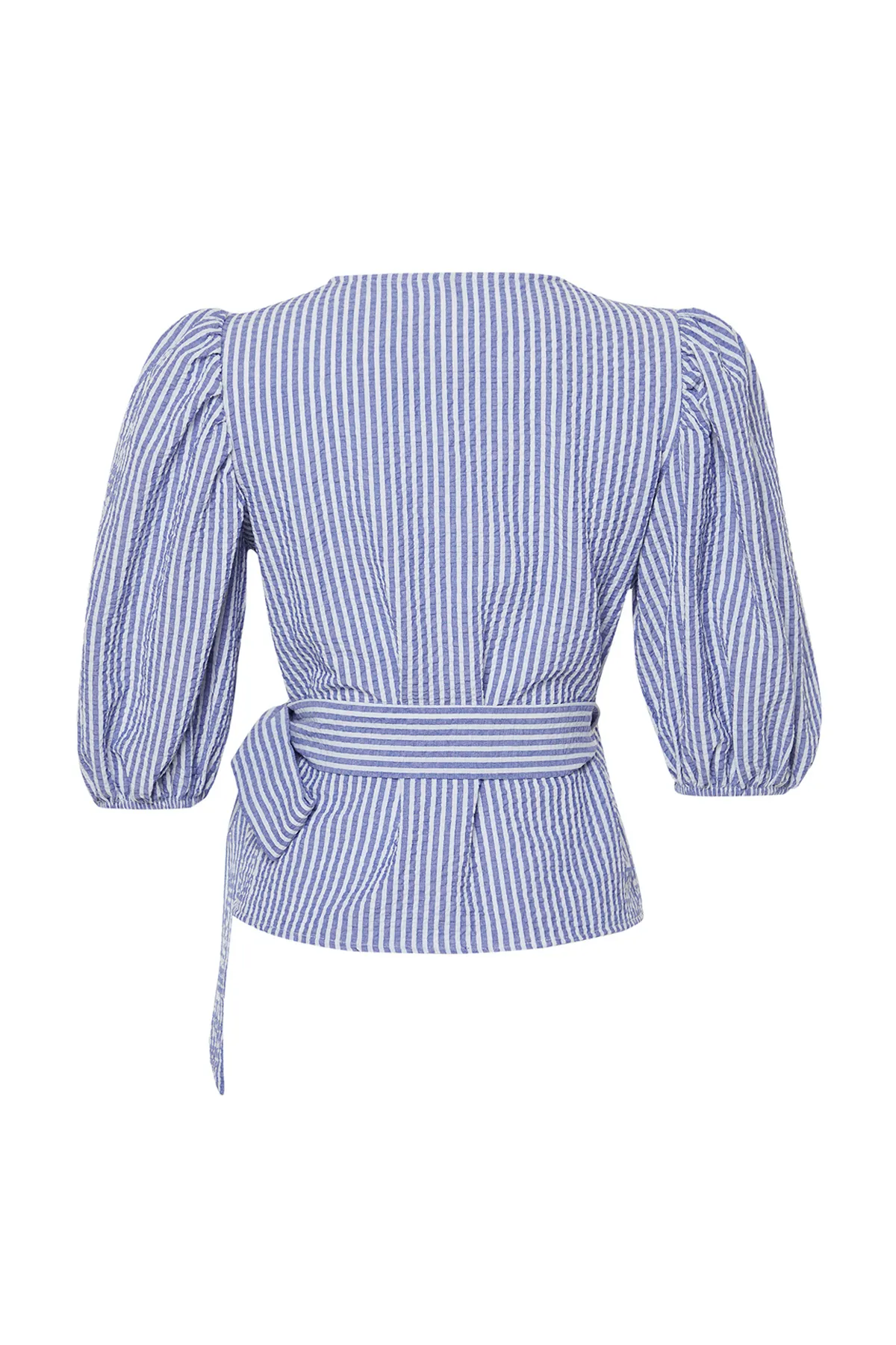 Trendyol Collection  Mehrfarbig gestreifte, zweireihige, mit Schnürung versehene, detaillierte Seersucker-Gewebebluse TWOSS24BZ00345