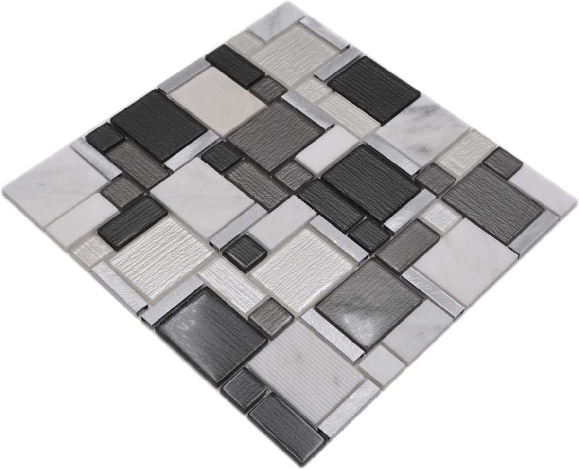 Mosani Mosaikfliesen Glasmosaik Naturstein Mosaik weiß grau glänzend / 10 Matten