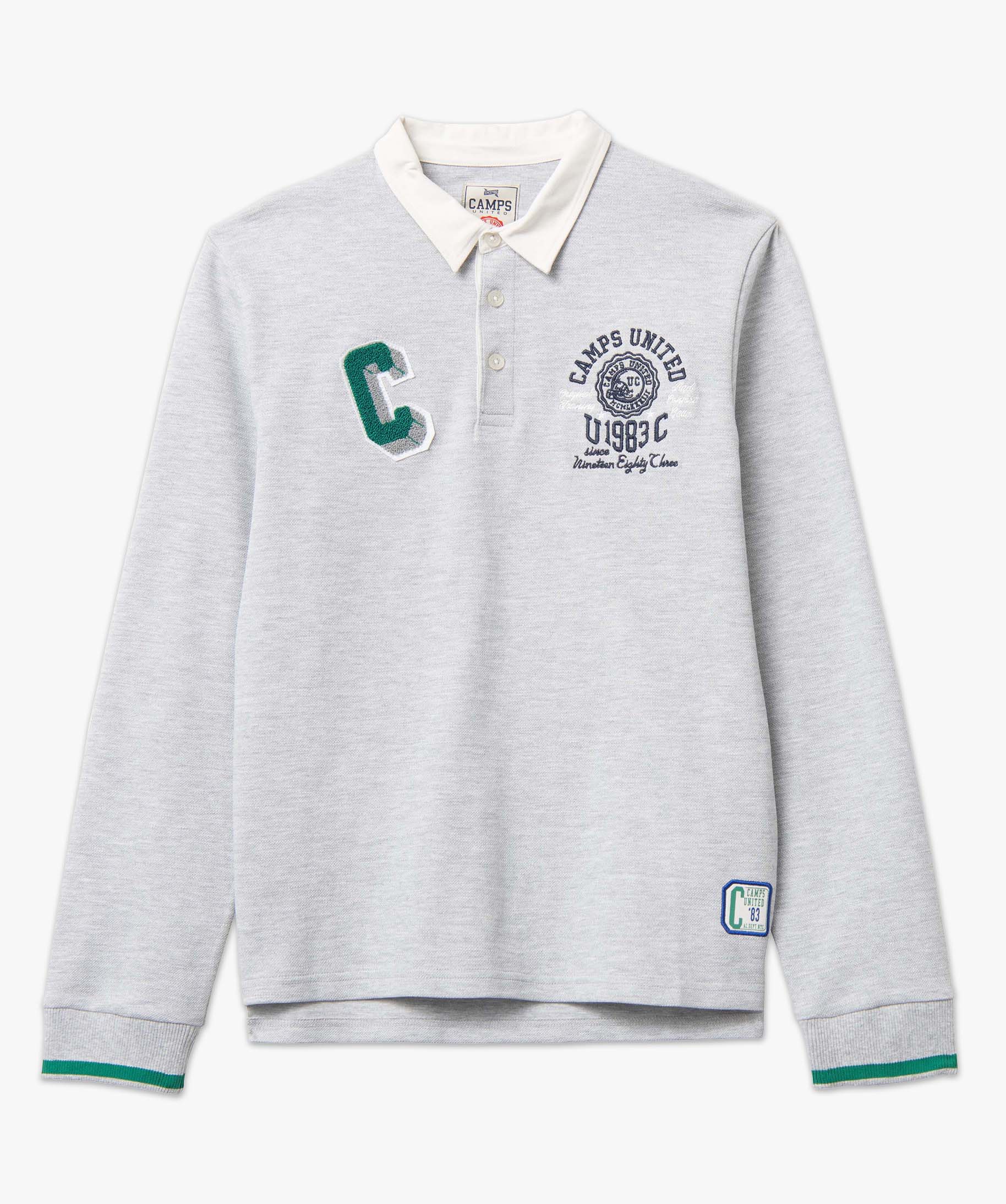 Polo homme à manches longues en maille piquée - Camps United gris | GEMO