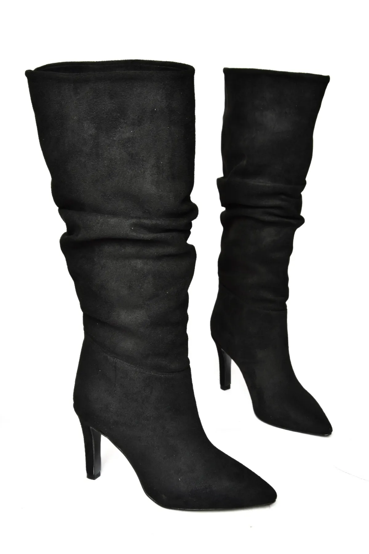 Fox Shoes  Damenstiefel aus schwarzem Wildleder mit dünnem Absatz