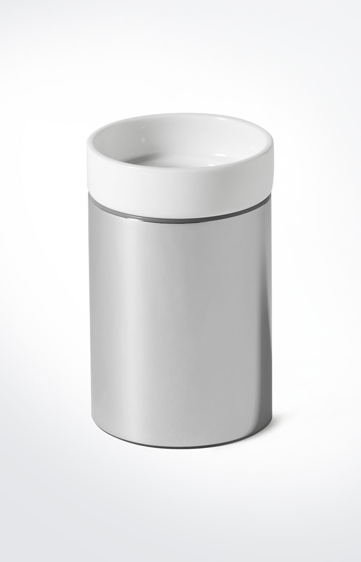 Zahnputzbecher Chromeline, Silber/Weiß
