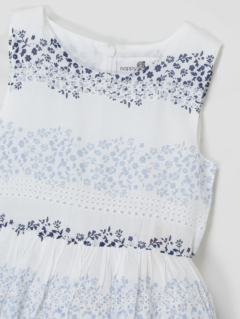 Kleid mit Lochstickerei in bleu