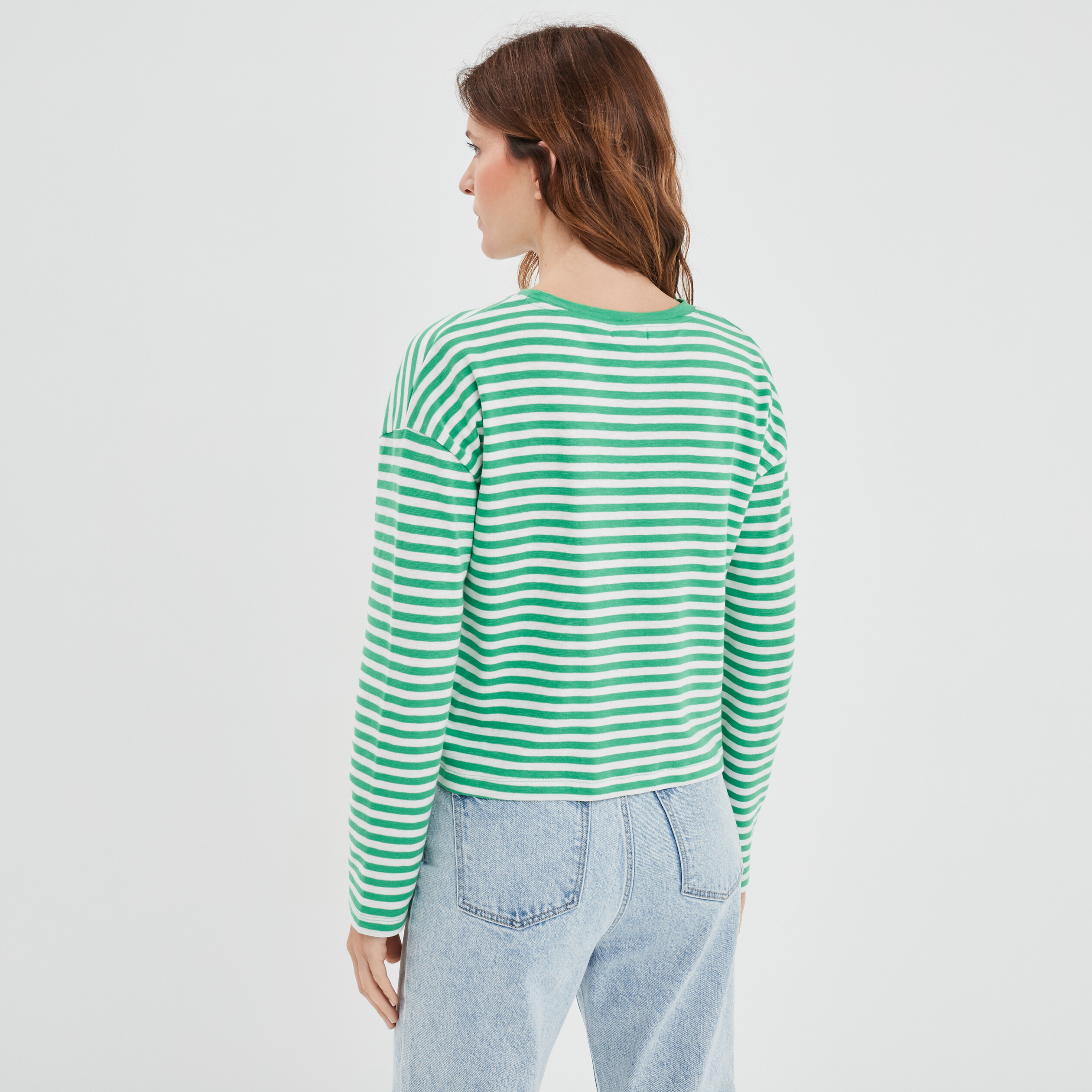T-shirt ajusté col rond coton Creeks vert femme | La Halle