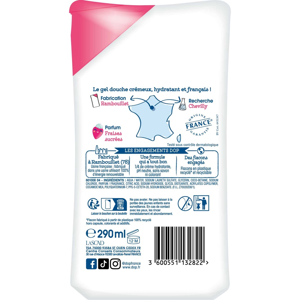 DOP Dop Douche Crème Parfum Fraises Sucrées290ml Gel douche