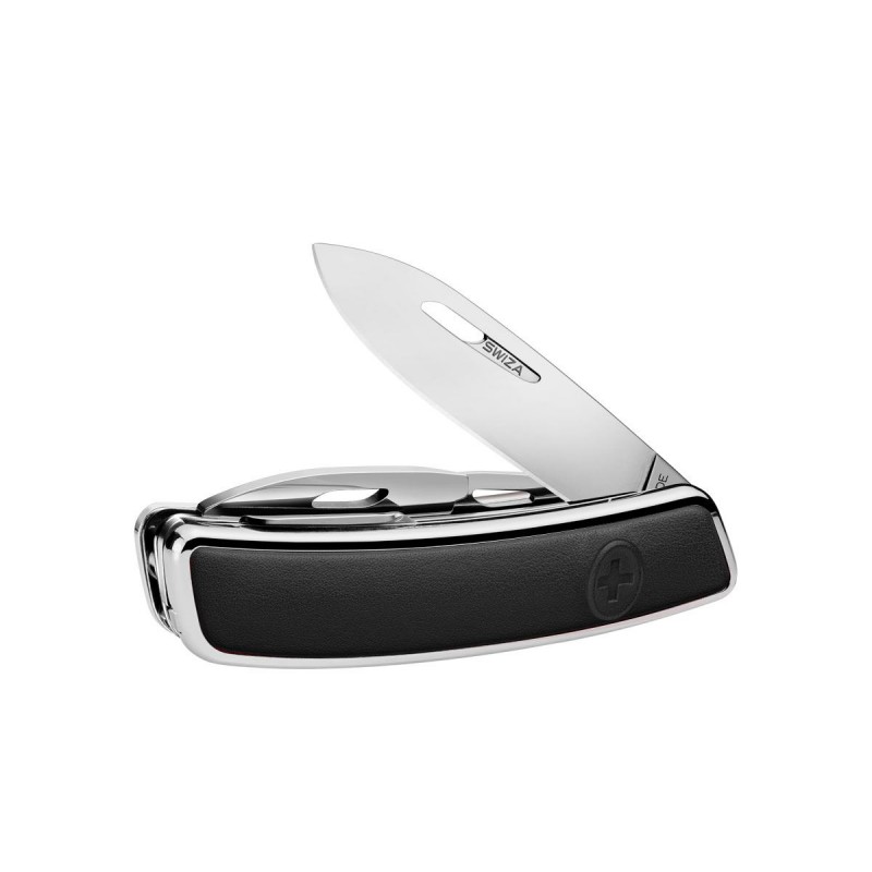 Schweizer Messer, Swiza D03 Lux Leder Schwarz, mit 11 Mehrfarbenfunktionen, Made in Swiss.