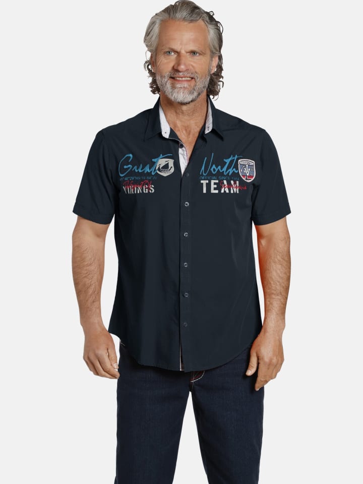 Jan Vanderstorm Kurzarmhemd FREYDIS in dunkelblau günstig kaufen