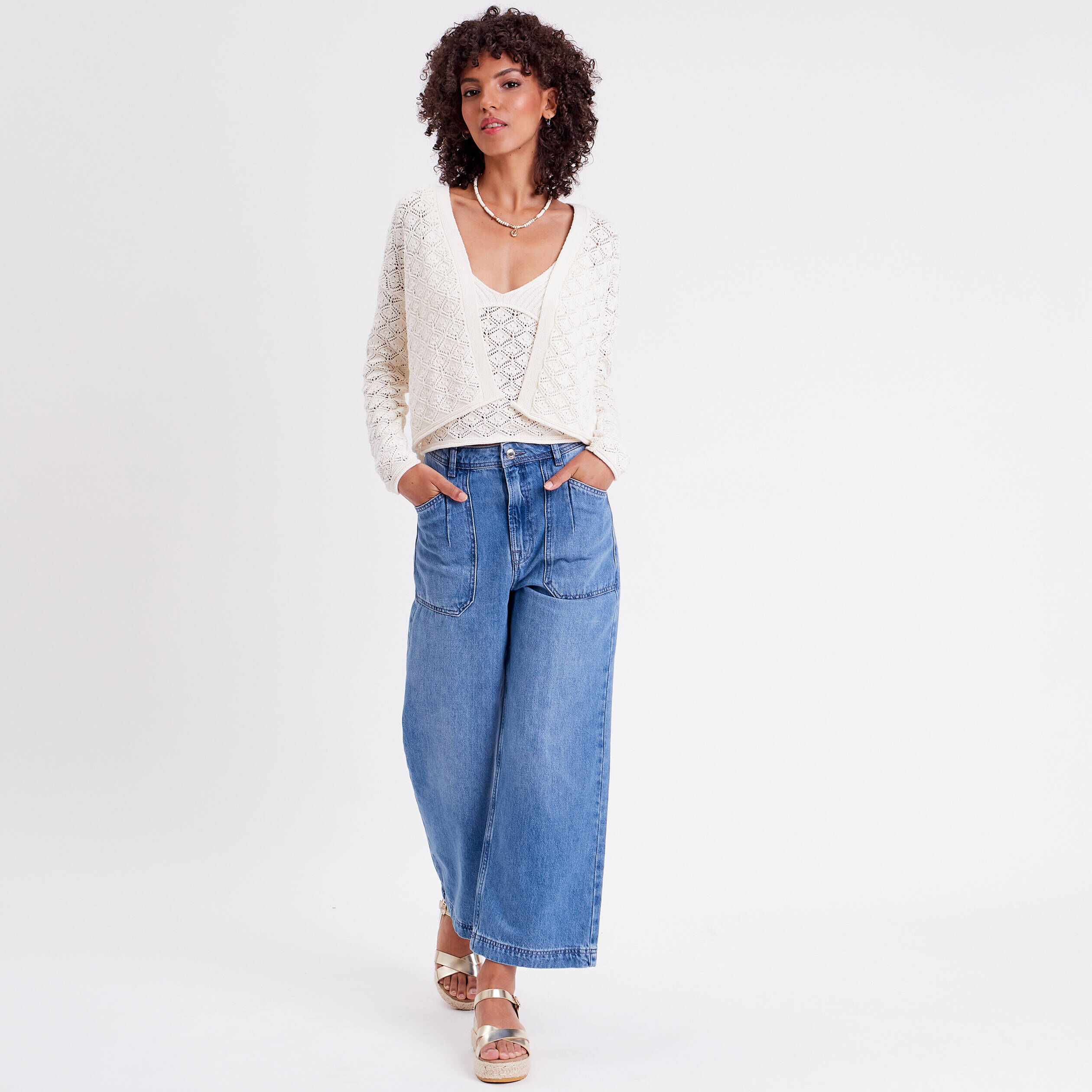 Jeans large 4 poches denim double stone femme | Cache Cache