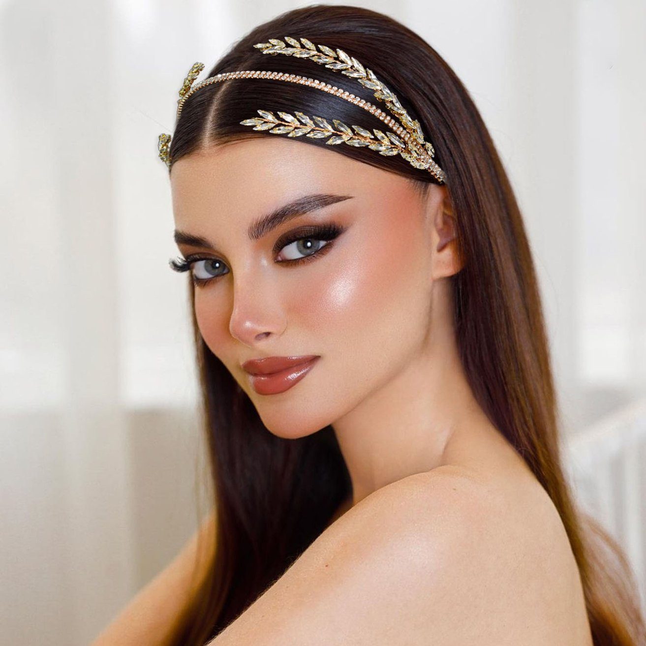 HOHEA H Haarband Goldene Haaraccessoires, Perlenhaarnadeln, goldene Krone, 1-tlg., Kristall-Stirnband, Hochzeits-Haarschmuck, Braut-Haarschmuck, Stirnband Blumengirlande Blumenwunder