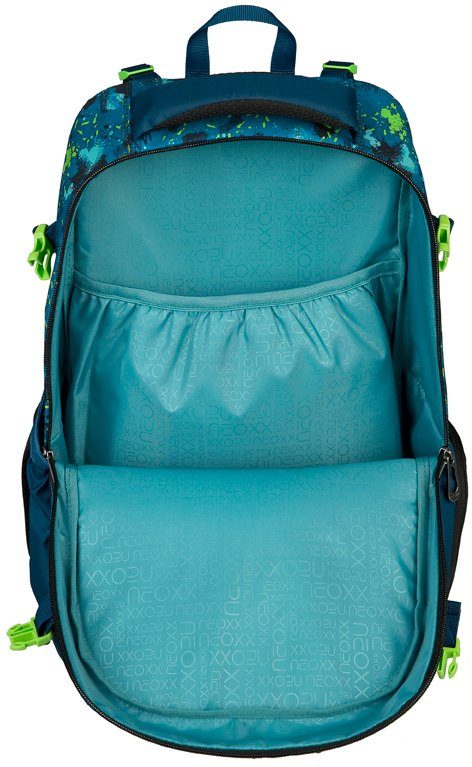 neoxx Schulrucksack Active, Petrol Extrem, aus recycelten PET-Flaschen