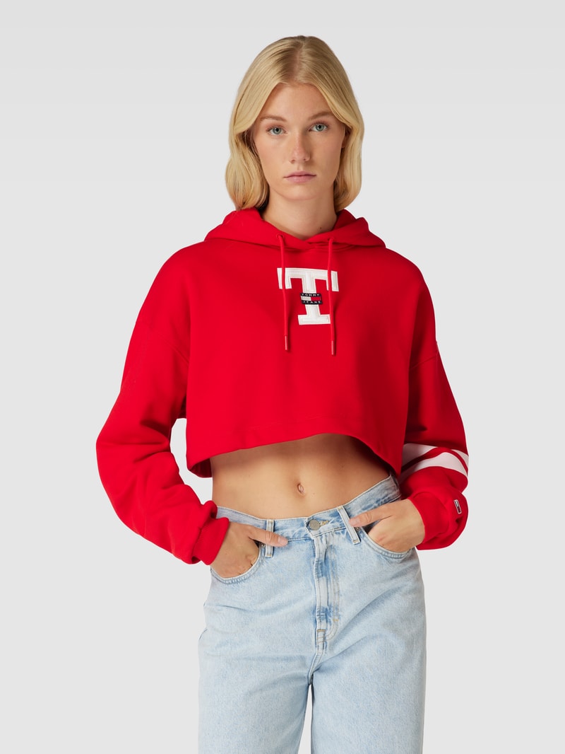 Cropped Hoodie mit Logo-Badge Modell 'LETTERMAN FLAG' in rot