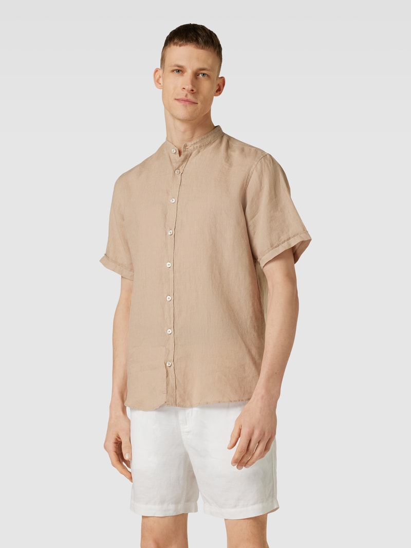 Regular Fit Leinenhemd mit Maokragen in beige