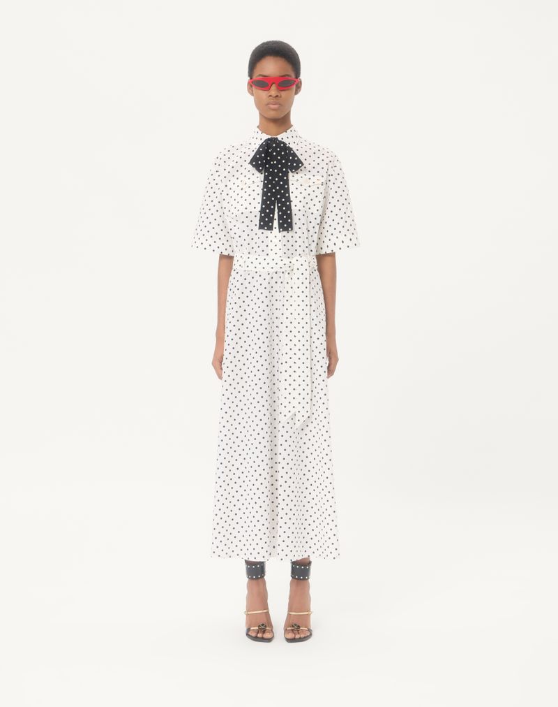 Plus-de-pois Print Poplin Midi-kjole