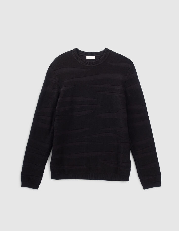 Pull noir tricot jacquard motif zébré Homme