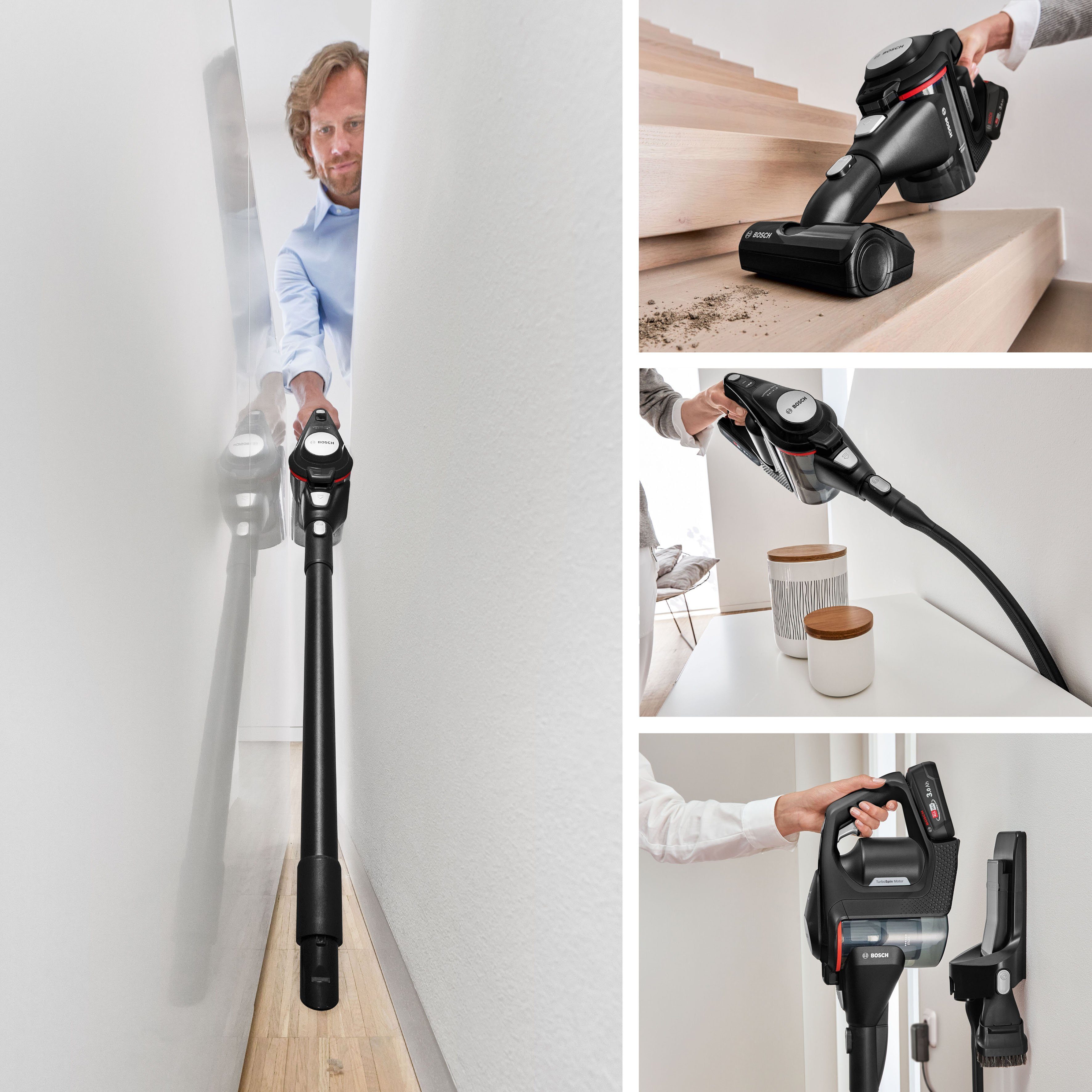BOSCH Akku-Stielstaubsauger BKS8214T Unlimited Serie, 8 Gen2, beutellos, 45 Min Laufzeit, inkl. elektrische Minidüse und flexibler Fugendüse
