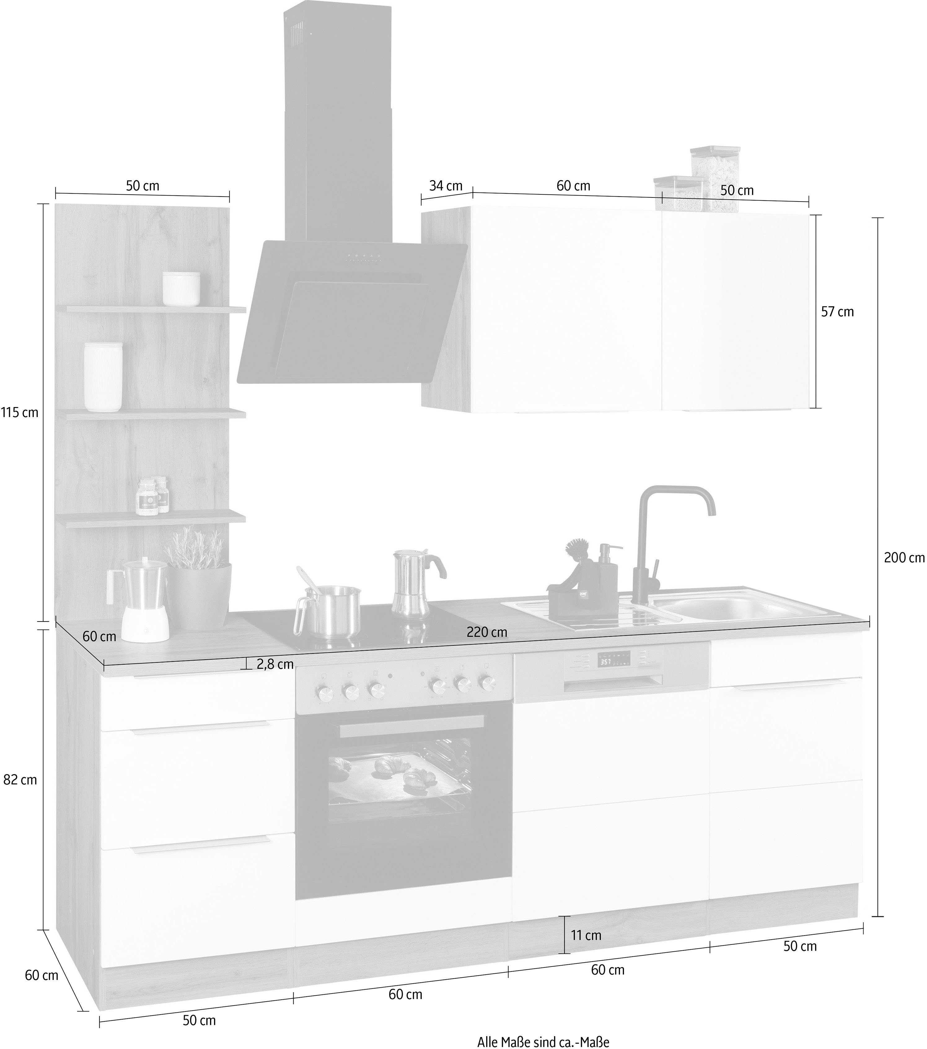 HELD MÖBEL Küchenzeile Brindisi, ohne Geräte, Breite 220 cm