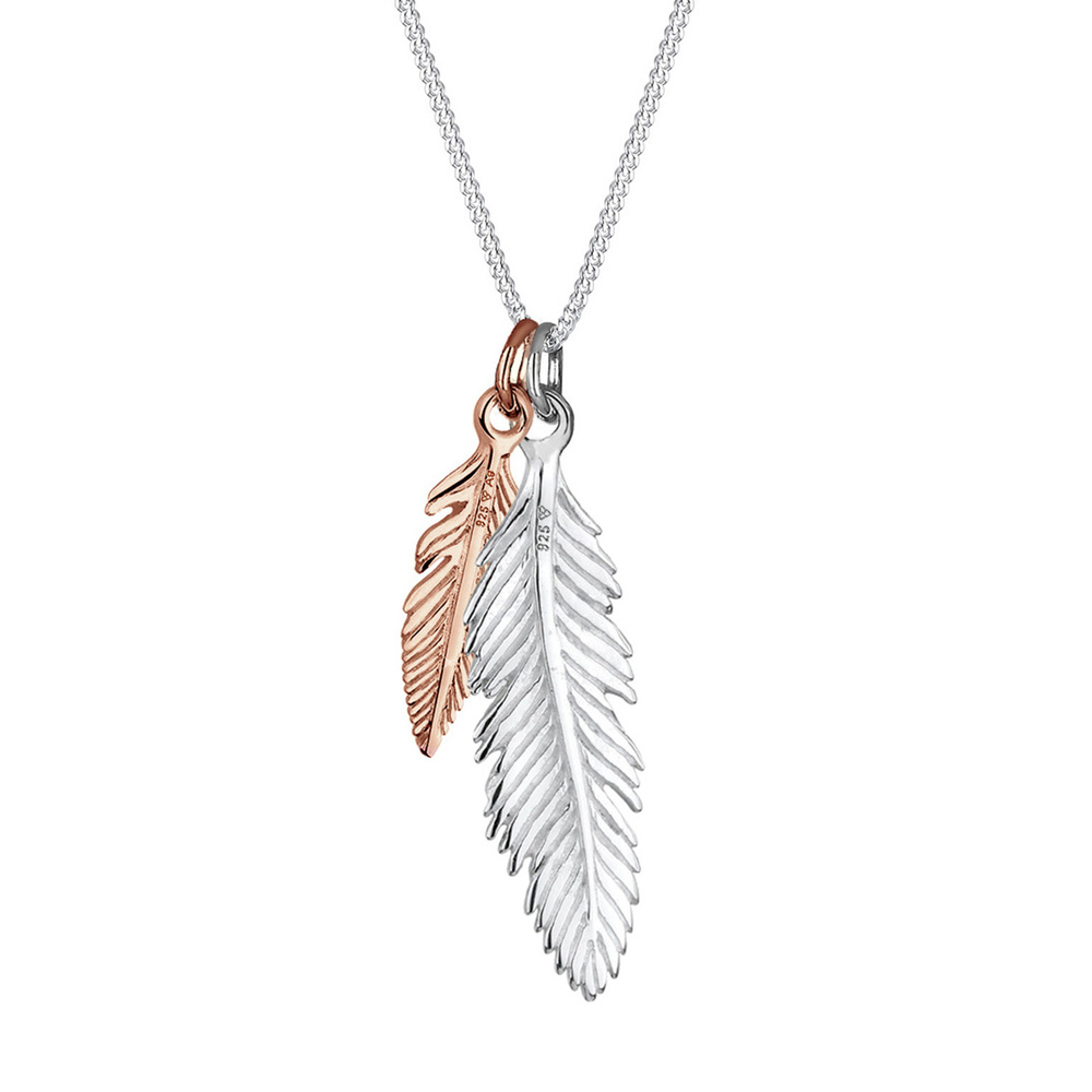 Elli Elli Collier Femmes Pendentif Plume Look Boho Tendance Bicolore en Argent Sterlin Bijoux
