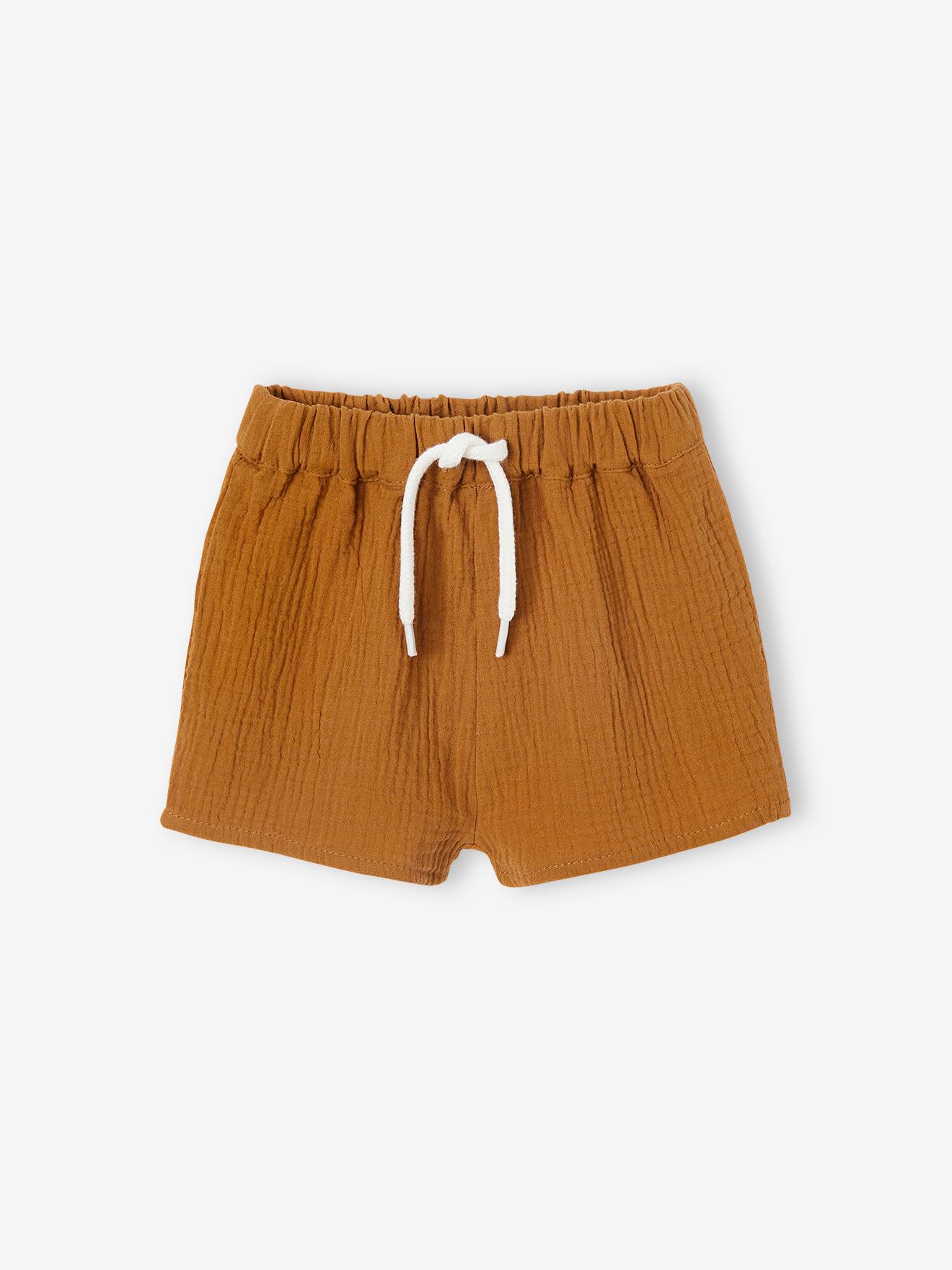Ensemble bébé T-shirt rayé et short uni caramel
