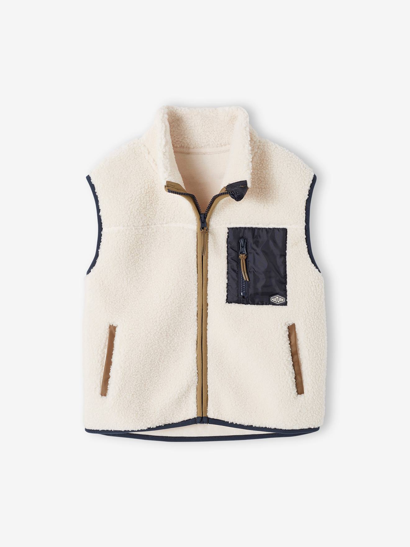 Veste zippée sans manches en sherpa garçon écru