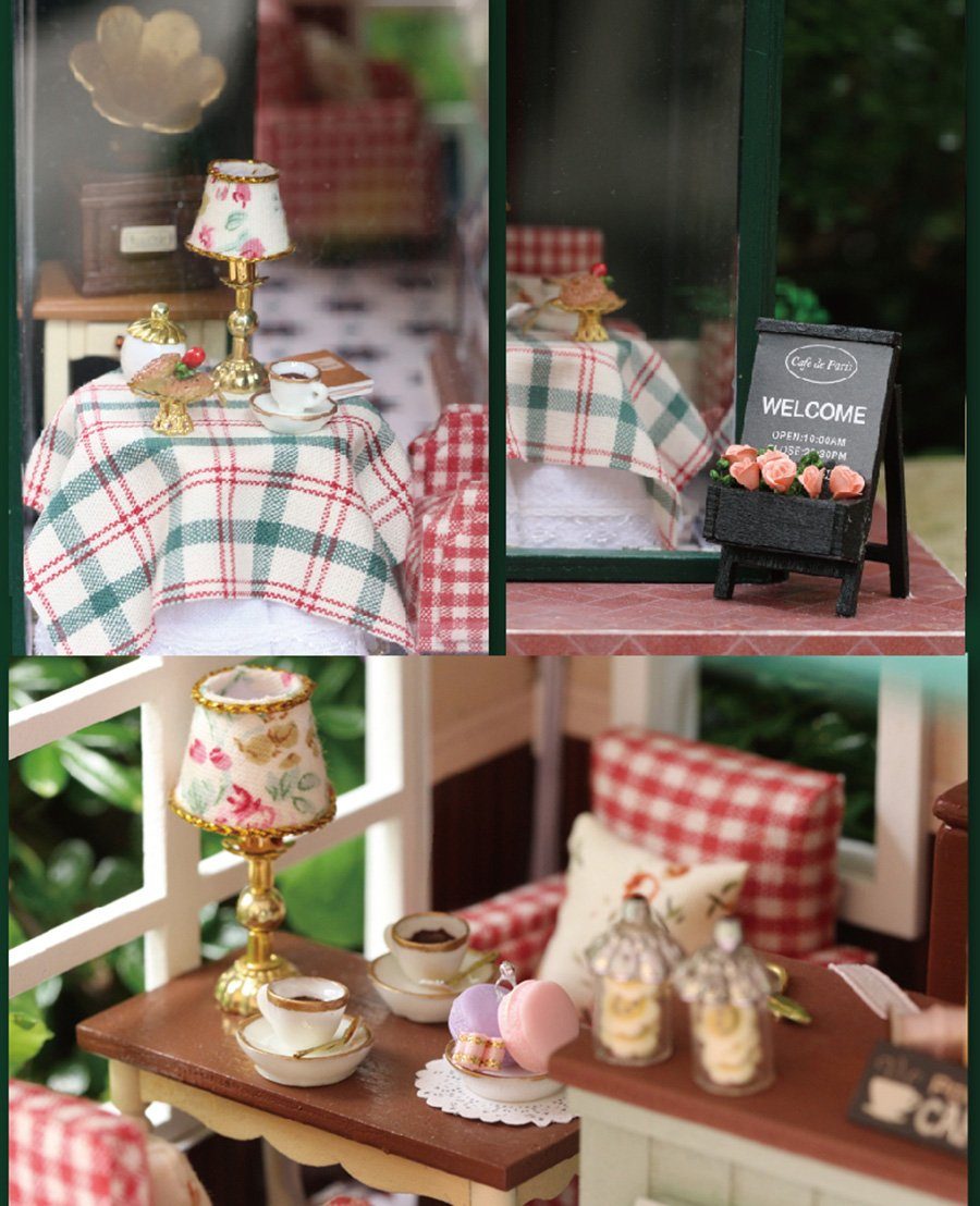 Cute Room 3D-Puzzle 3D-Puzzle DIY Miniaturhaus Puppenhaus Paris Coffee, Puzzleteile, 3D-Puzzle, Miniaturhaus, Maßstab 1:24, Modellbausatz zum basteln