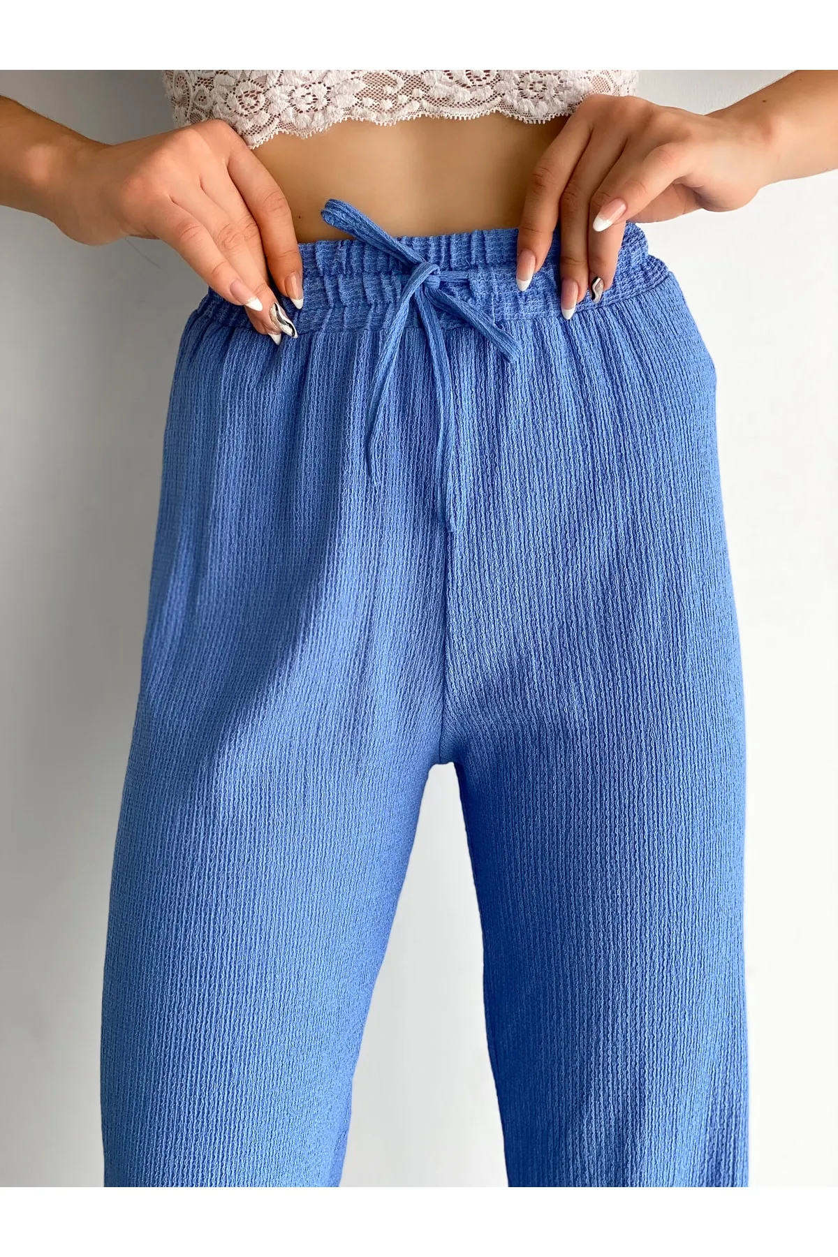 BEJNA  Blaue Palazzo-Hose mit elastischem Bund für Damen