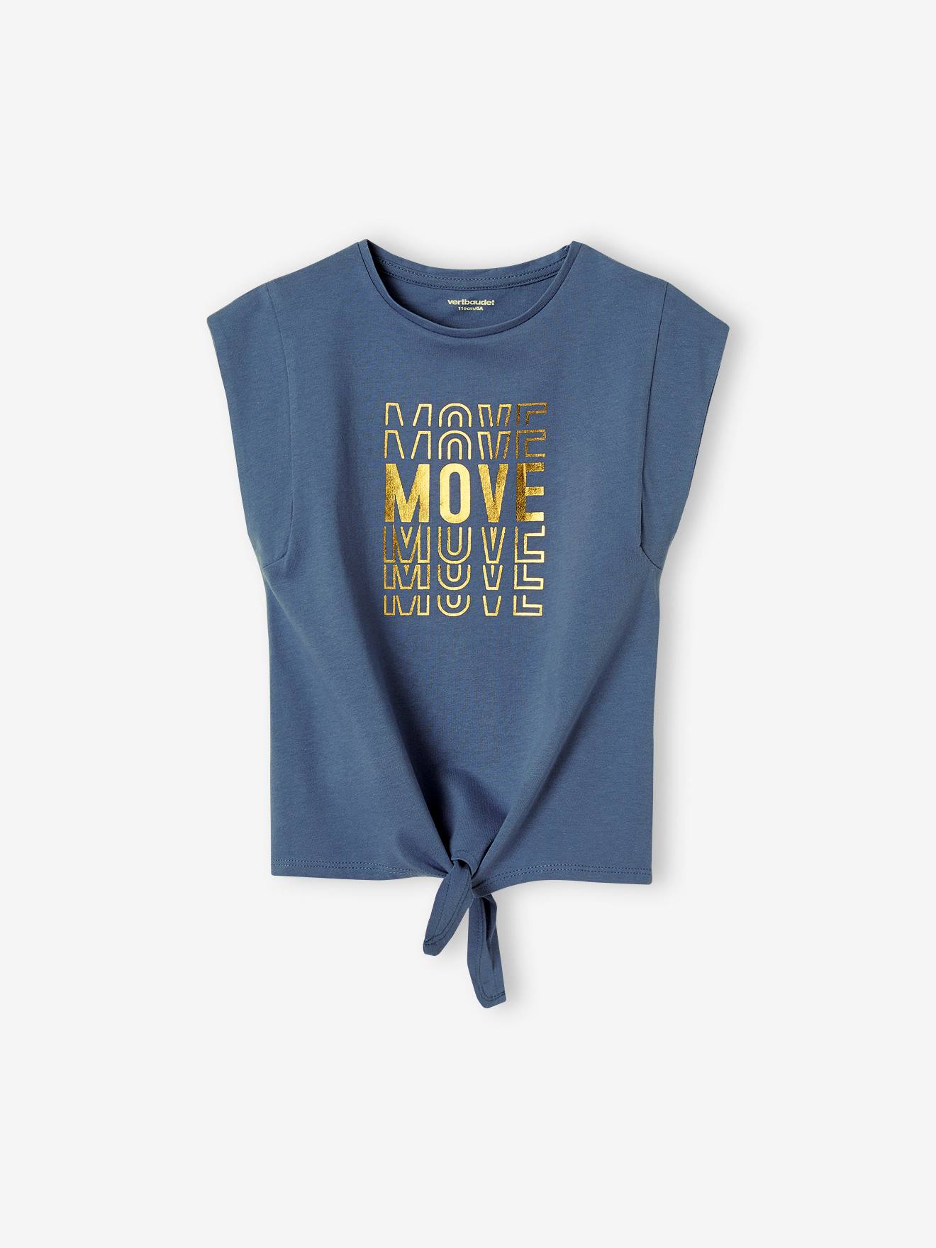 T-shirt sport motif brillant fille bas noué bleu
