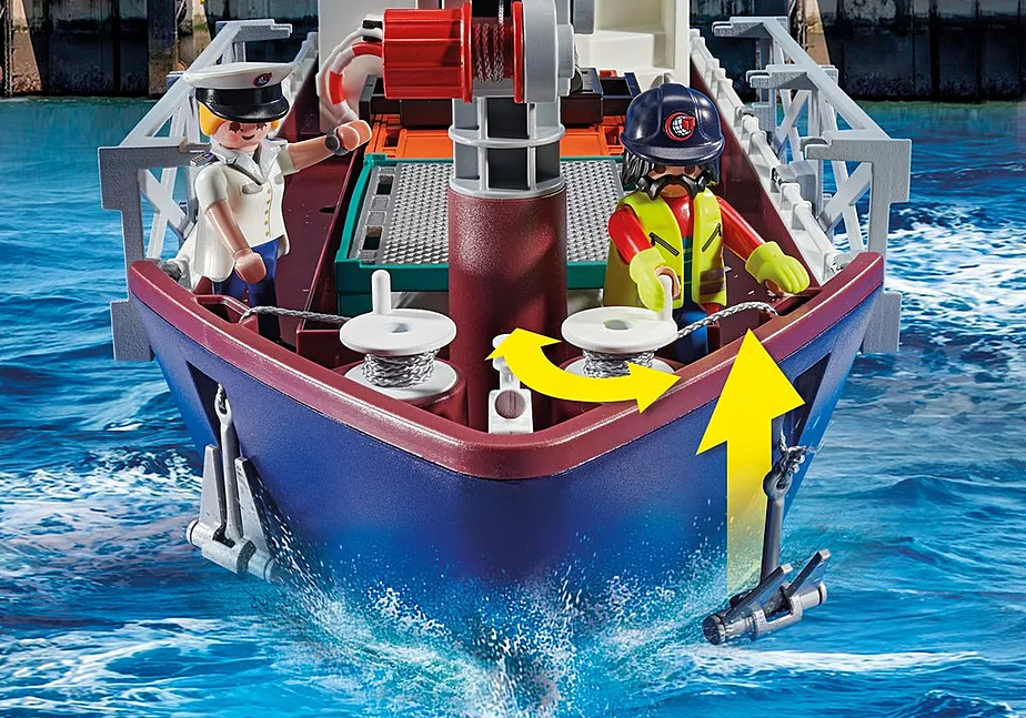 Gro&szlig;es Containerschiff mit Zollboot