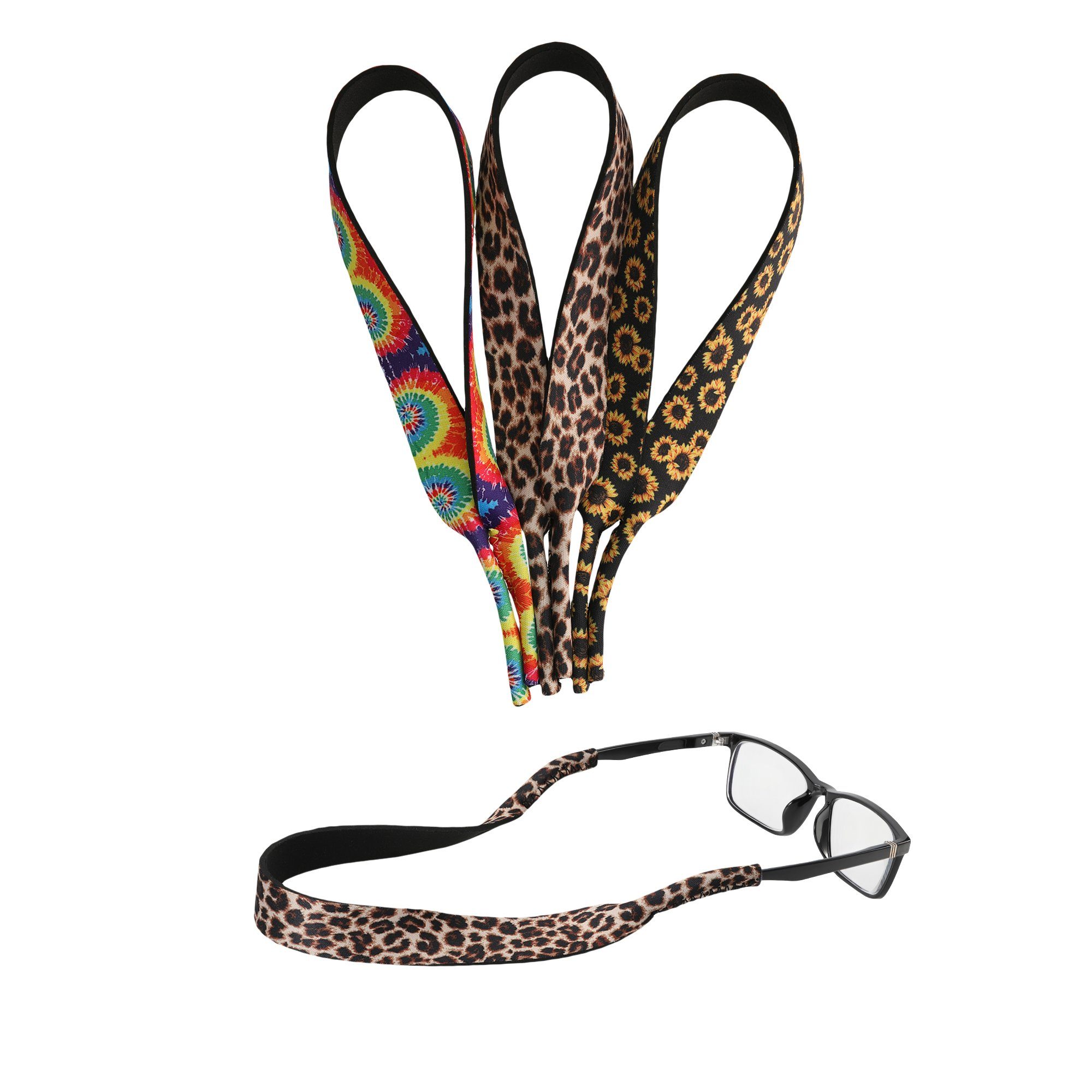 kwmobile Brillenband 3x Neopren Brillen Band Schwarz Gelb Grün - Sonnenbrillen Band, Brillenband für Damen Herren und Kinder - weicher Brillen Strap