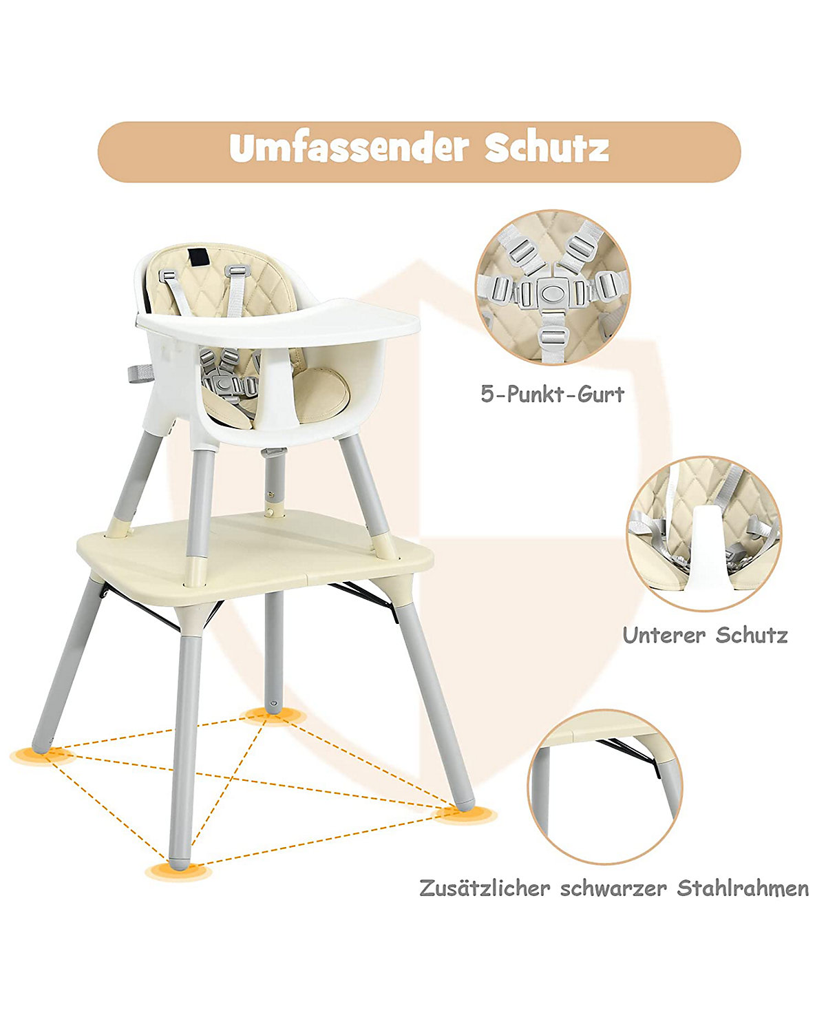 4in1 Baby Hochstuhl mit abnehmbarem & verstellbarem Tablett