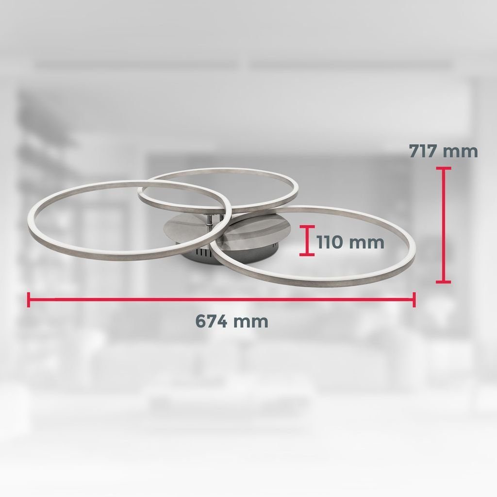 B.K.Licht Deckenleuchte LED-FRAME Deckenlampe dimmbar ultra-flach Metall Matt-Nickel BKL1527, Dimmfunktion, LED fest integriert, Farbwechsler, Kaltweiß, Neutralweiß, Warmweiß, CCT 3000-6500K warmweiß-kaltweiß 40W 4400lm Fernbedienung Timer Memory