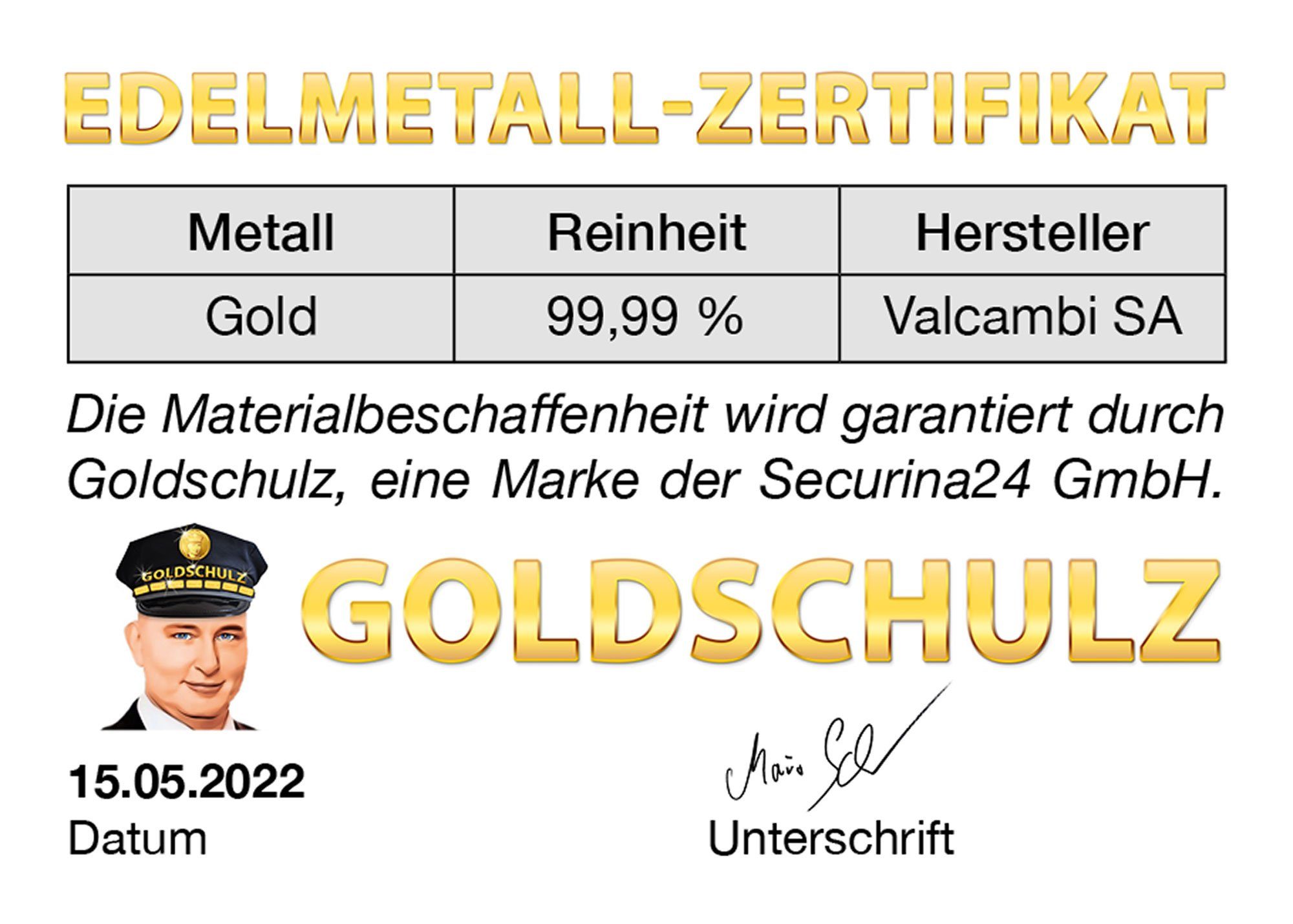 Goldschulz Grußkarten 1 Gramm Gold Motivbox / Grußkarte Es kommt vom Herzen