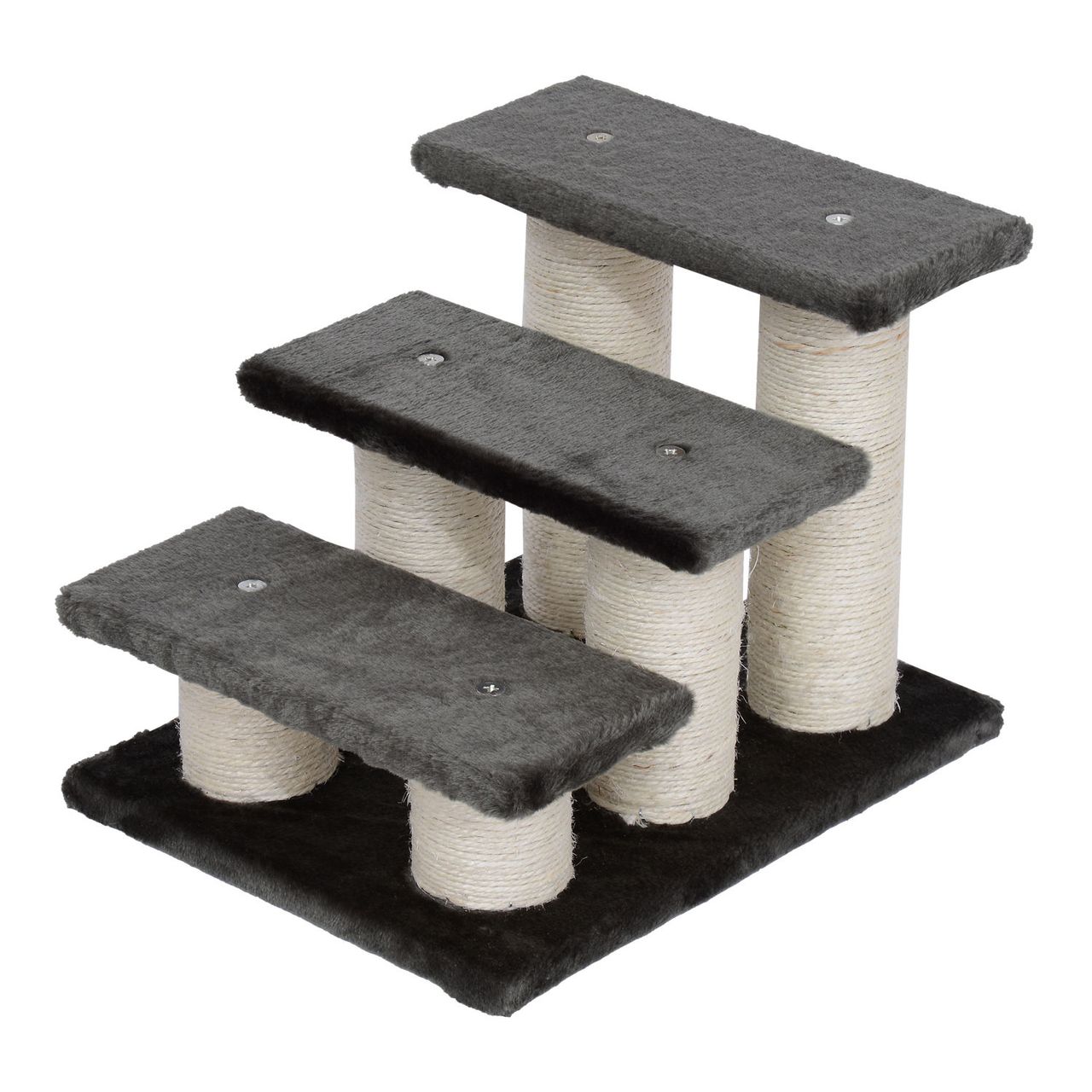 PawHut Tiertreppe Katzentreppe 3 Stufen Hundetreppe Treppe für Katze und Hunde Plüsch Dunkelgrau 45 x 35 x 34 cm