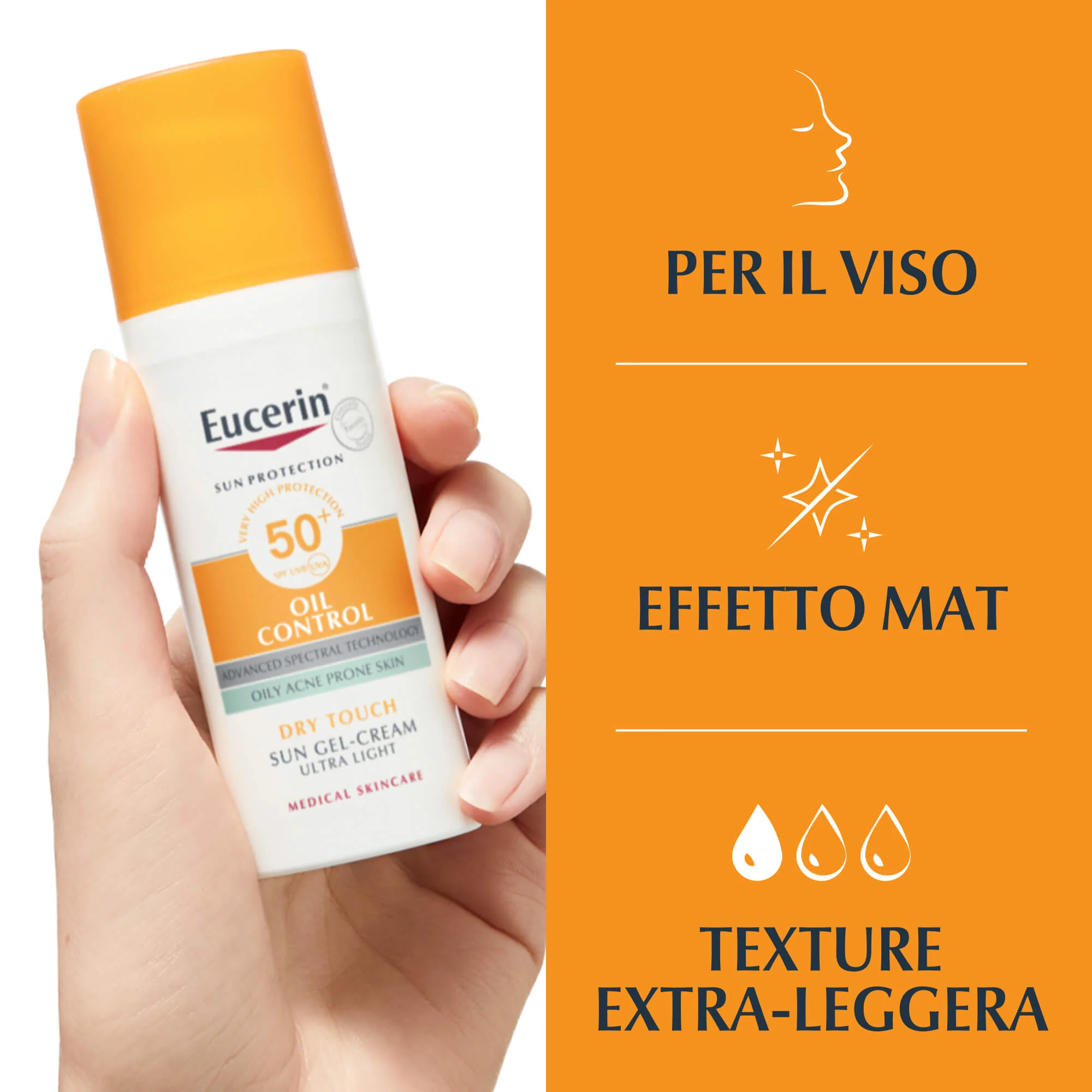 Solbeskyttelse Oljekontroll Sun Face Gel-Creme Dry Touch SPF50+ - Høybeskyttelsessolkrem for ansiktet.