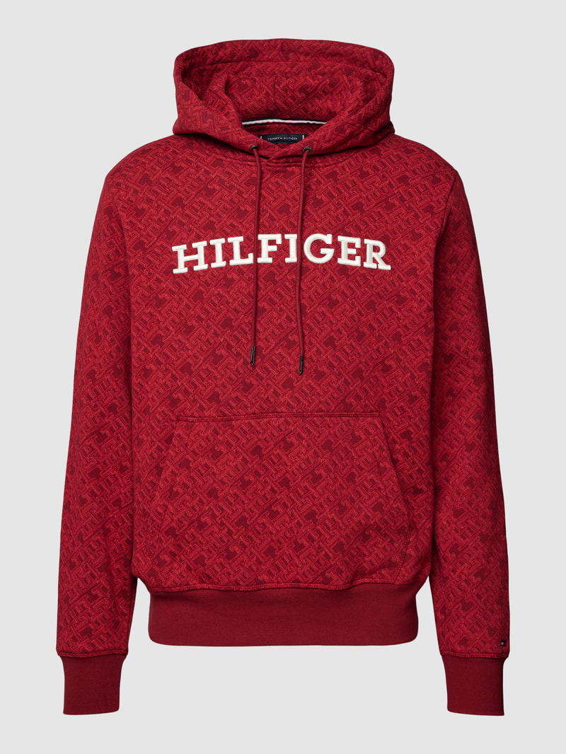Hoodie mit Label-Stitching in dunkelrot