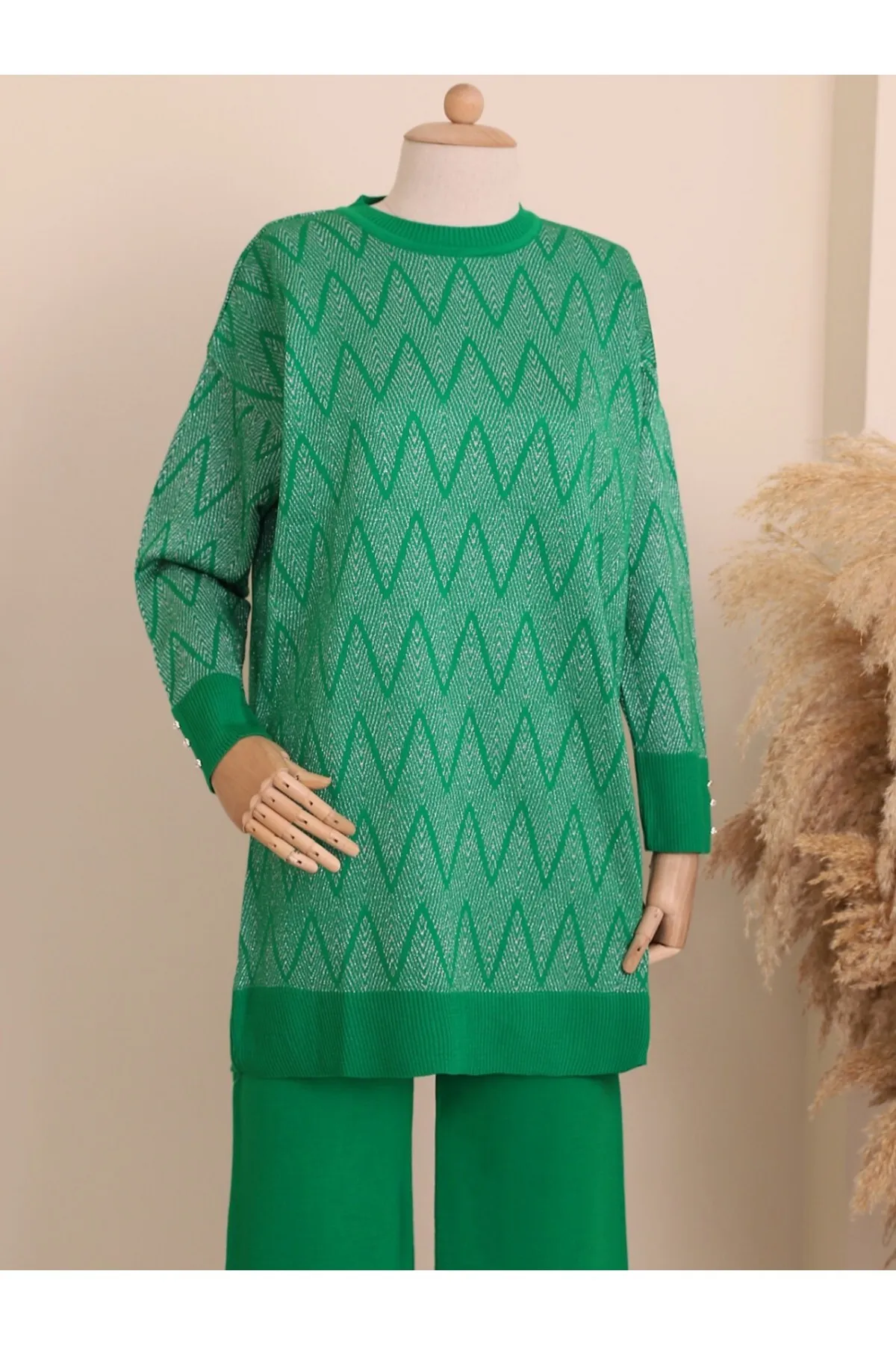 Modamorfo  Strickwaren-Set mit Zickzack-Muster und Manschettensteinen