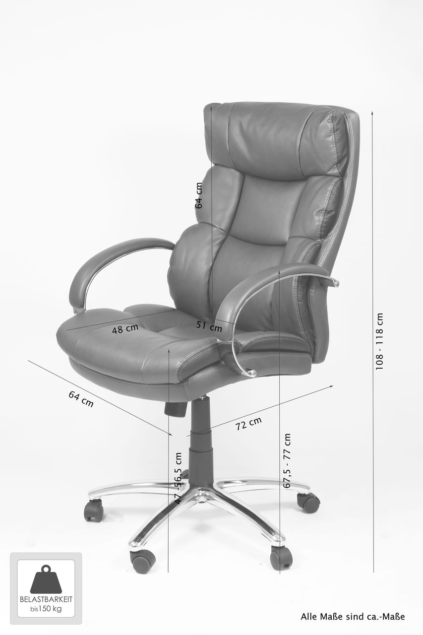 byLiving PAUL-XXL Chefsessel, Metall verchromt, Kunstleder dunkelgrau, Absatz schwarz
