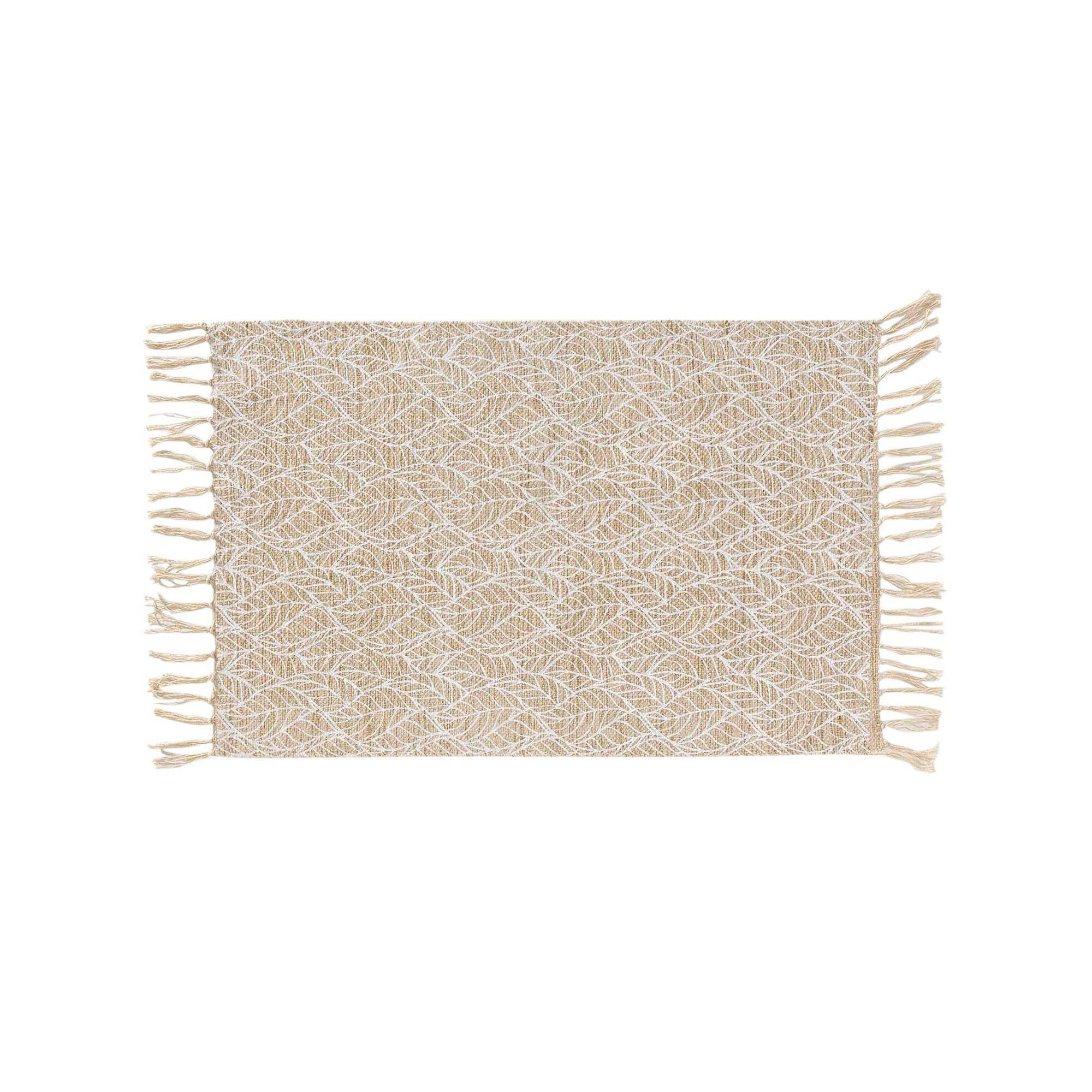 Tapis rectangulaire finition franges, motif feuillage