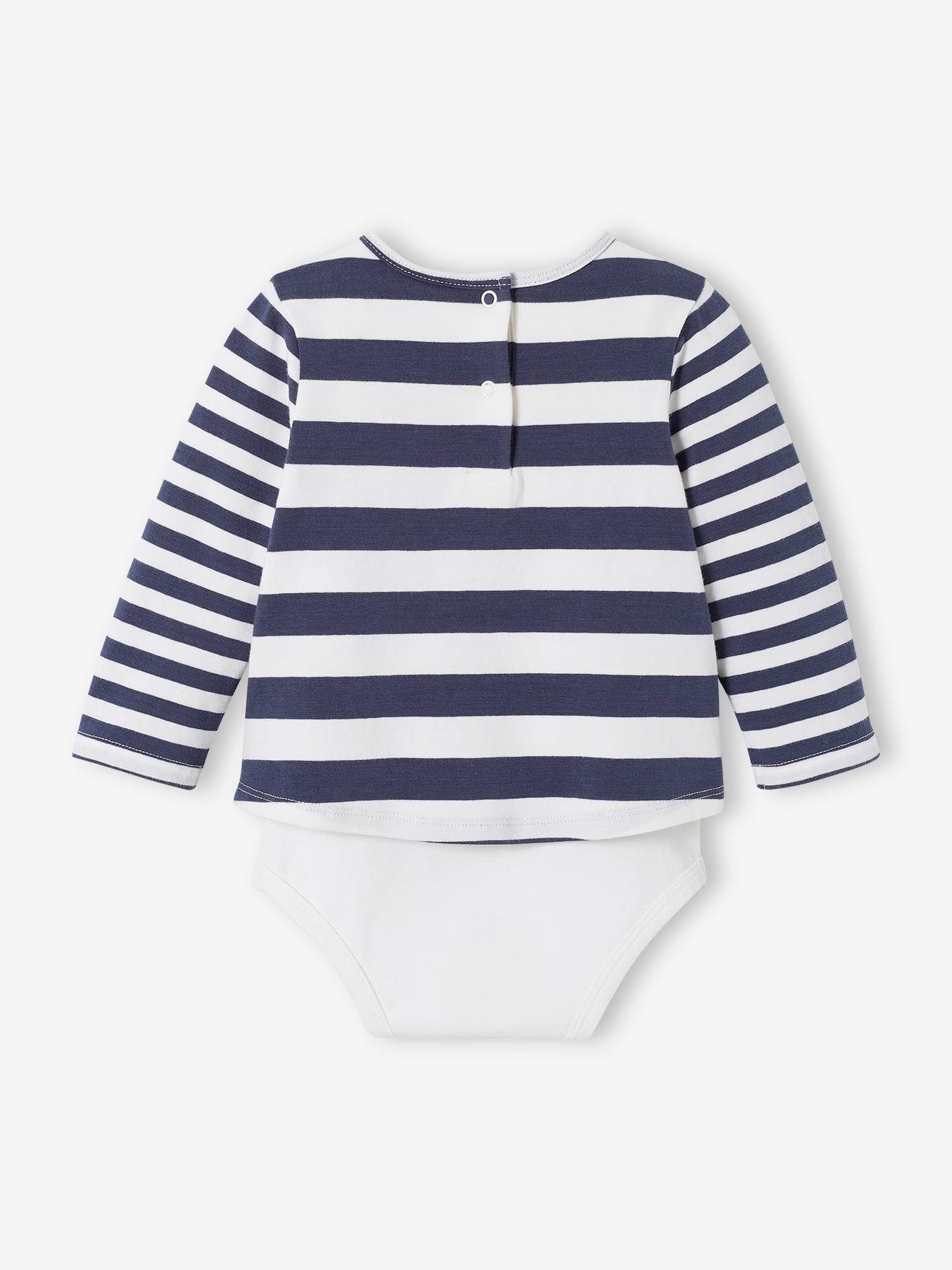 T-shirt marinière body bébé manches longues écru