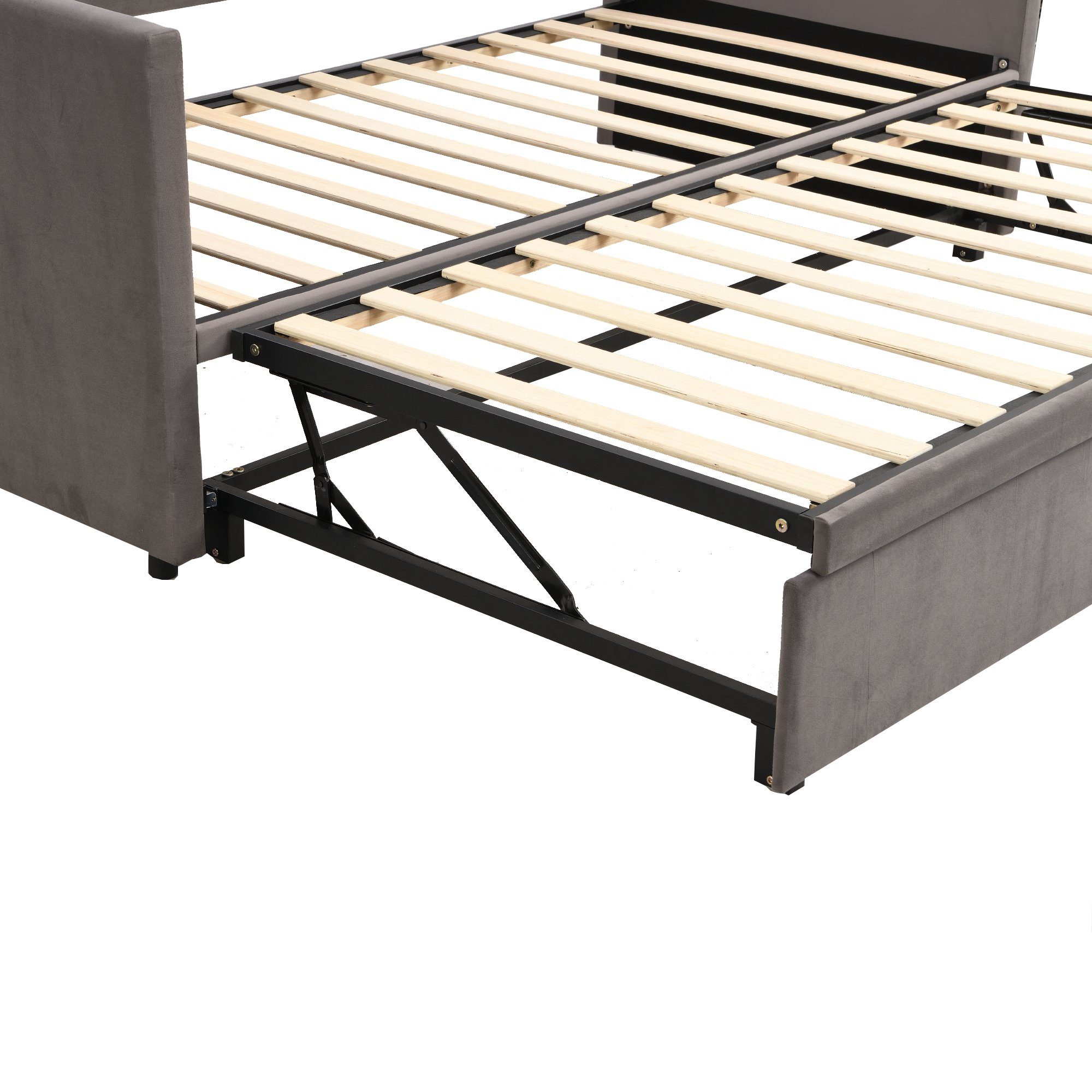 OKWISH Bett Polsterbett Ausziehbares Schlafsofa, 90/180*200 cm (aus hautfreundlichem Samtstoff, mit Lattenrosten), Ohne Matratze
